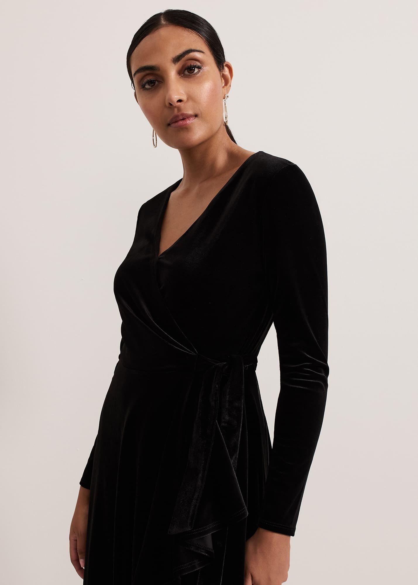 ${product-id}-Petite Julia Black Velvet Wrap Dress-Black-${view-type}