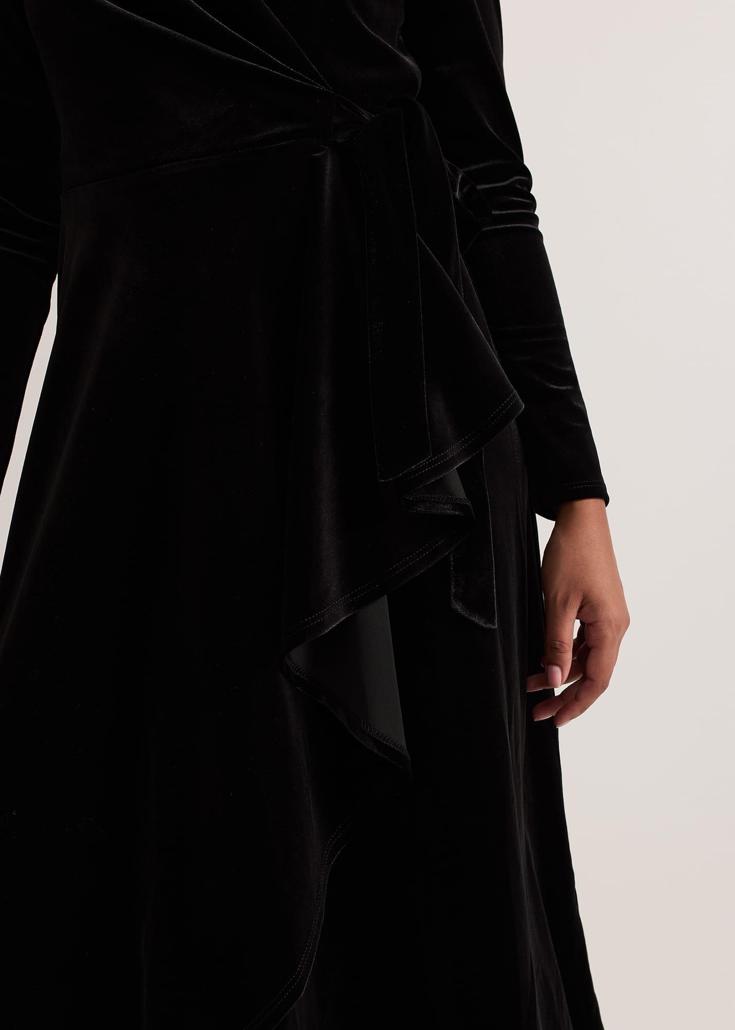 ${product-id}-Petite Julia Black Velvet Wrap Dress-Black-${view-type}
