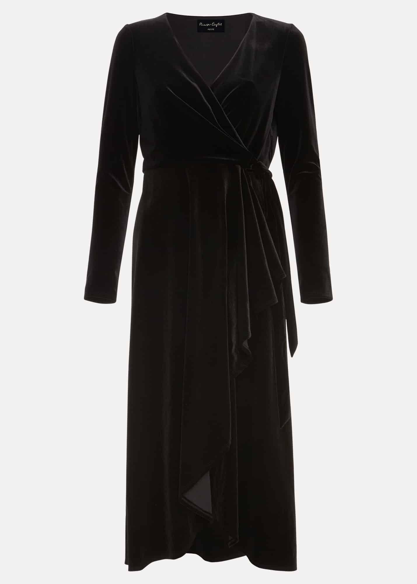 Petite Julia Black Velvet Wrap Dress