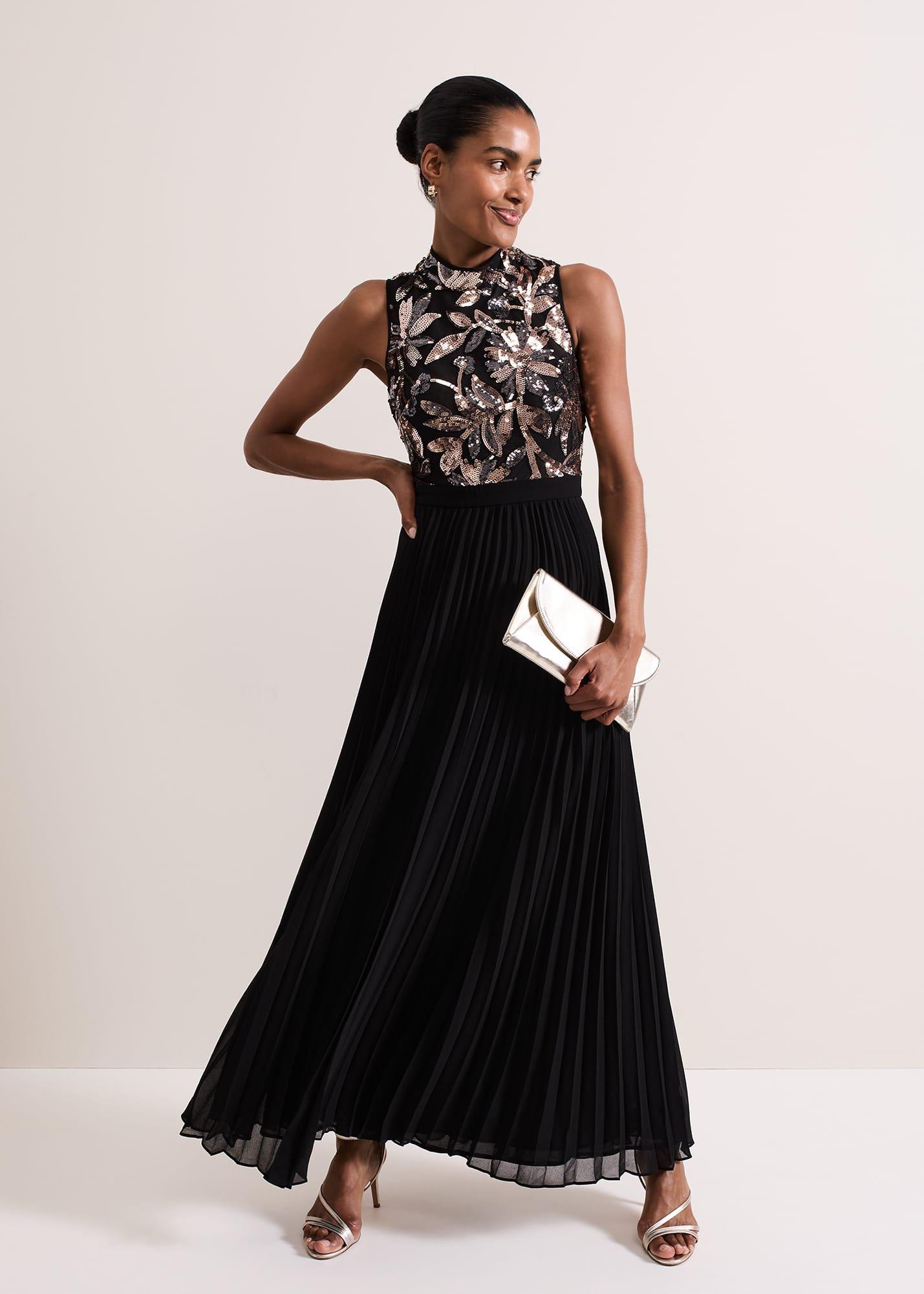 Emalise Sequin Pleat Maxi Dress