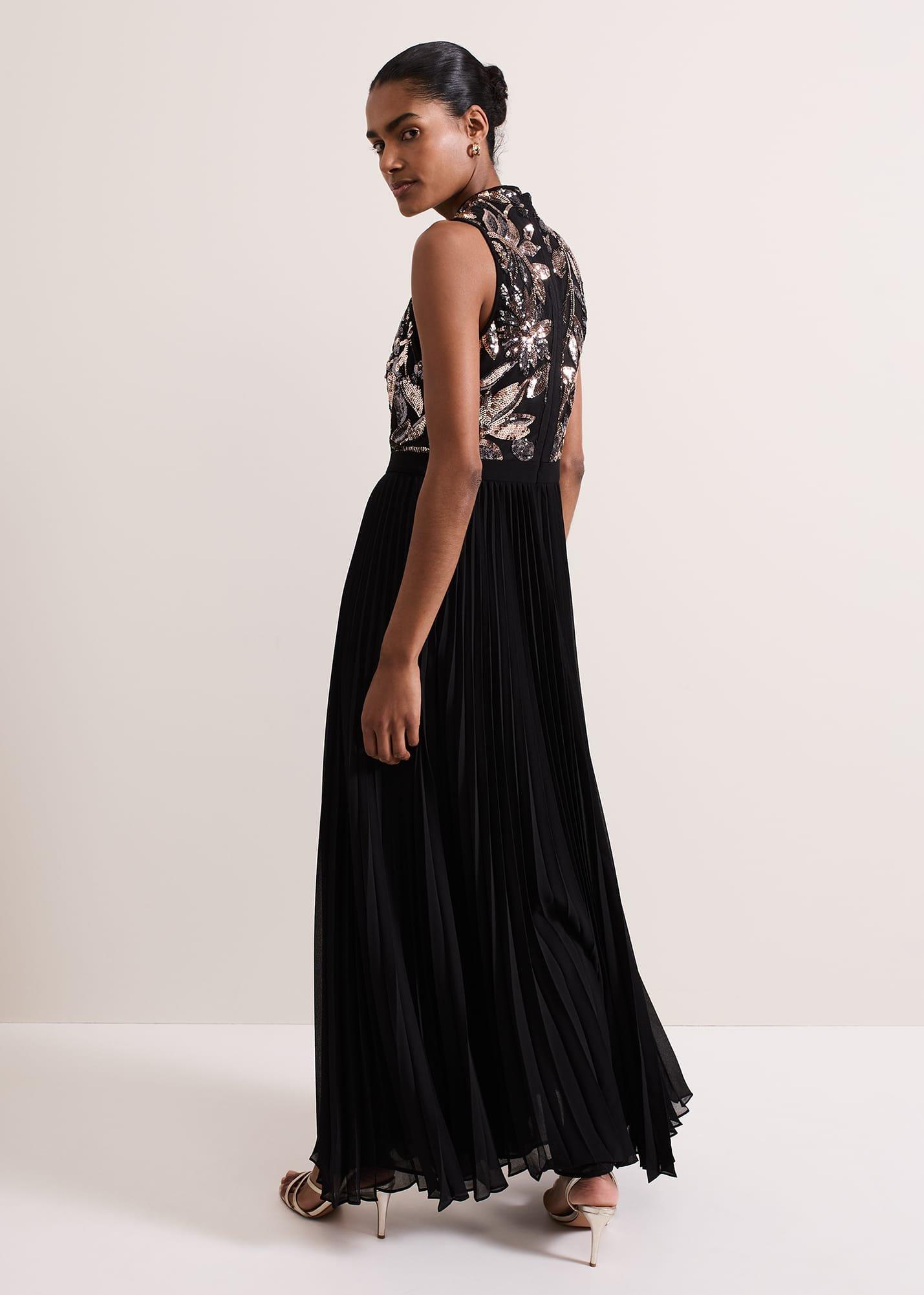 Emalise Sequin Pleat Maxi Dress