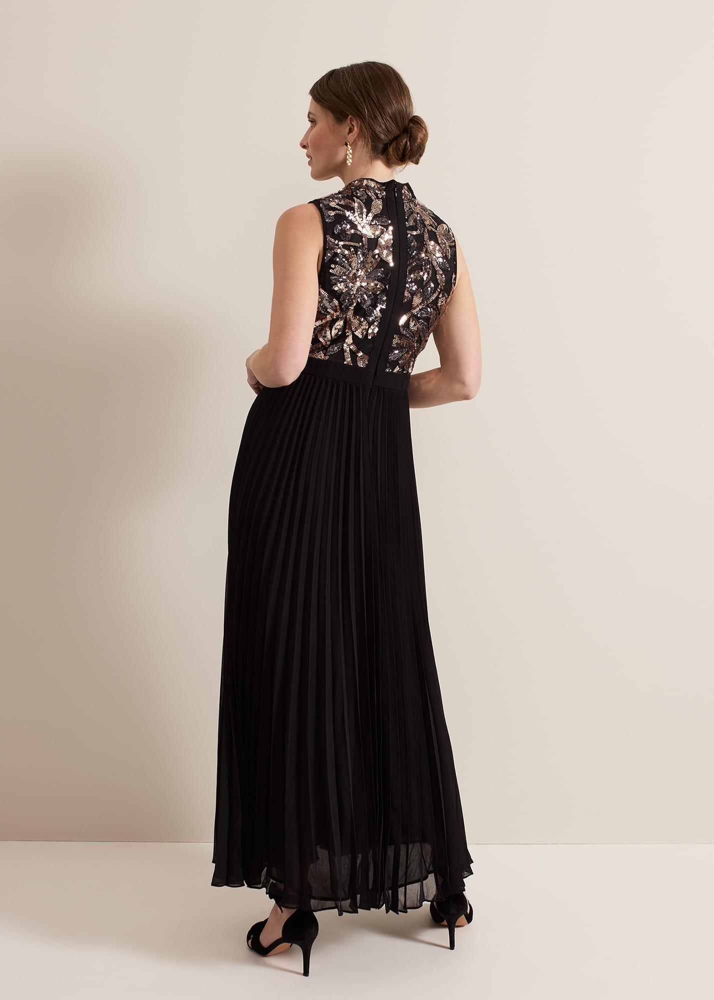 Petite Emalise Sequin Pleat Maxi Dress
