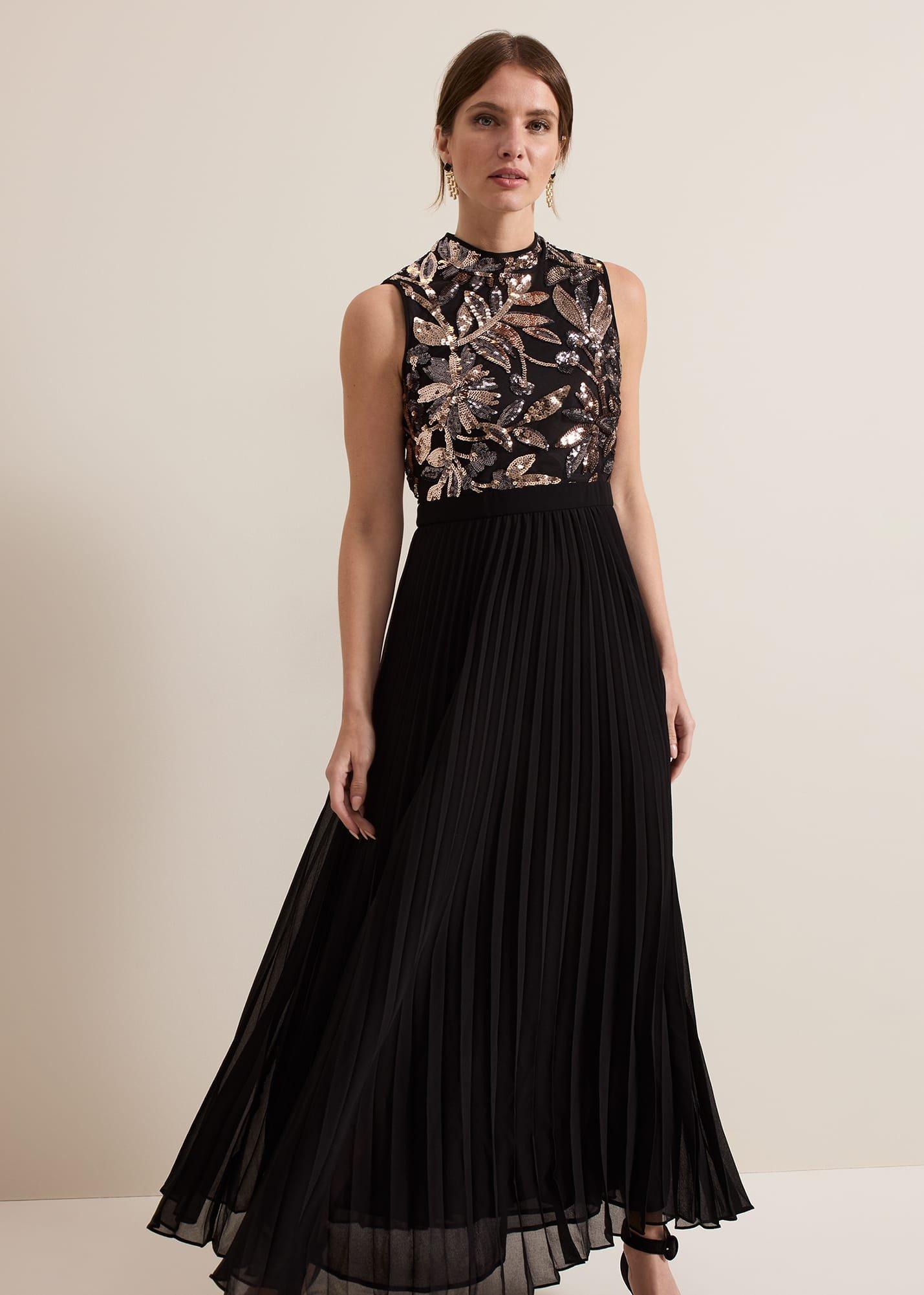 Petite Emalise Sequin Pleat Maxi Dress