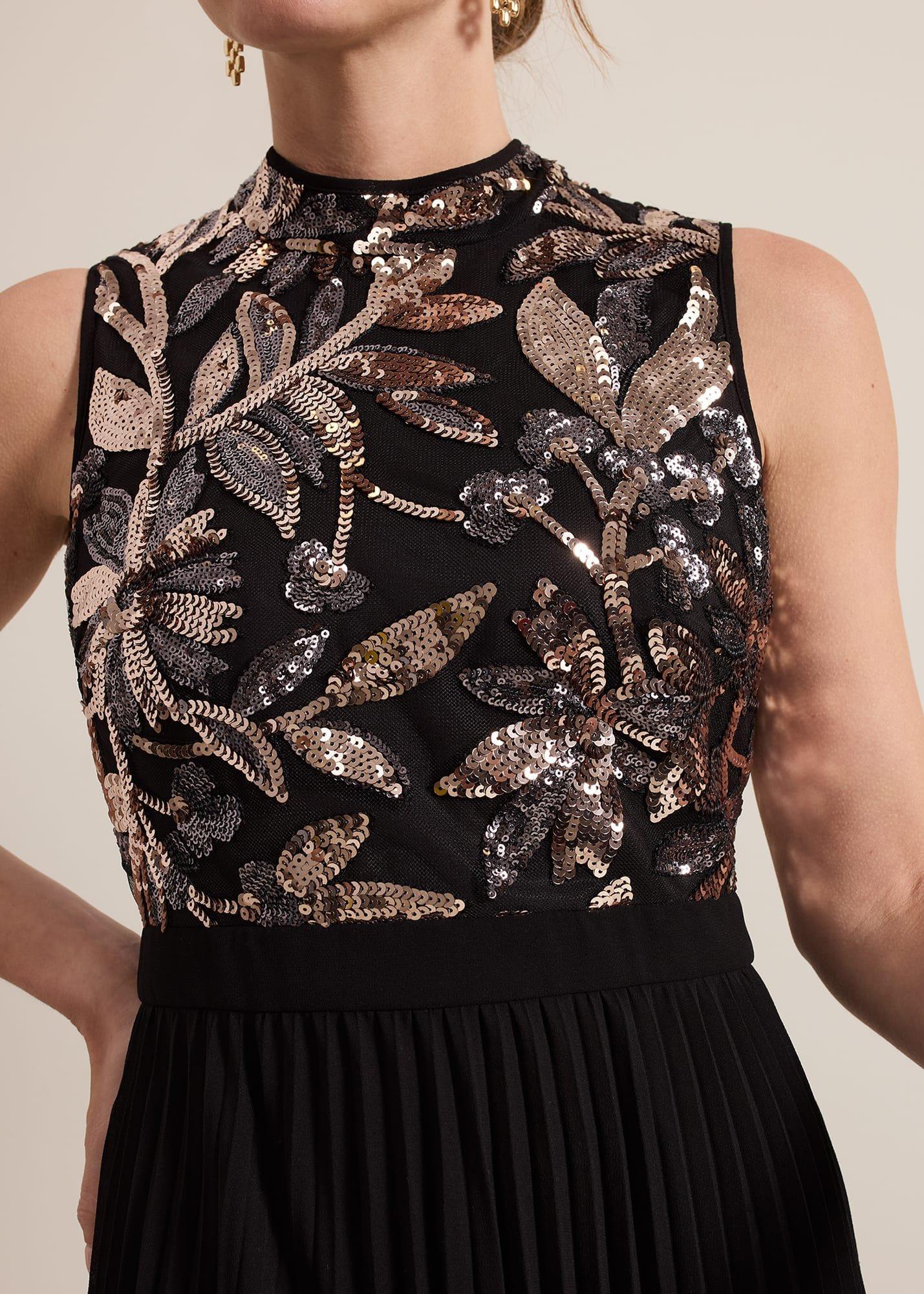 Petite Emalise Sequin Pleat Maxi Dress