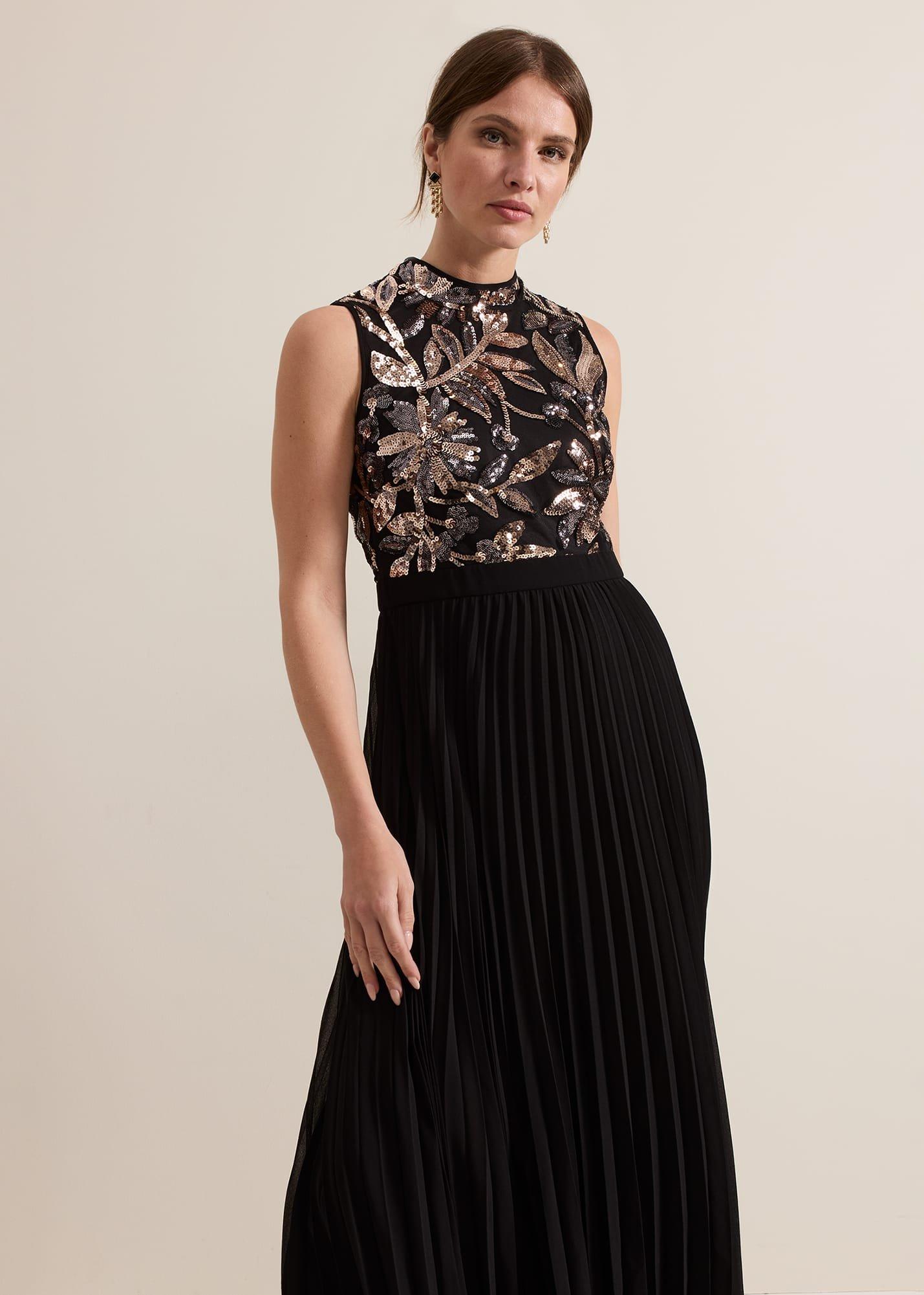 Petite Emalise Sequin Pleat Maxi Dress