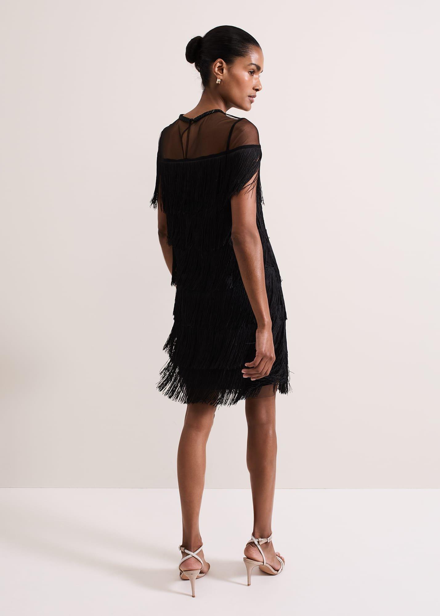Viola Black Fringe Mini Dress
