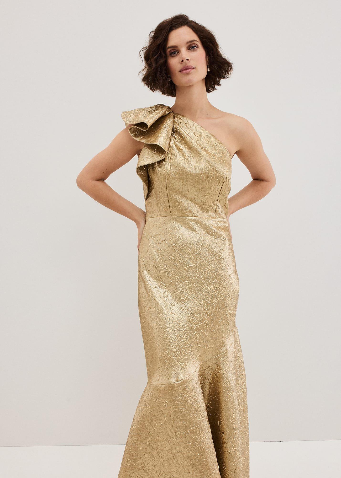 Deniz One Shoulder Jacquard Maxi Dress