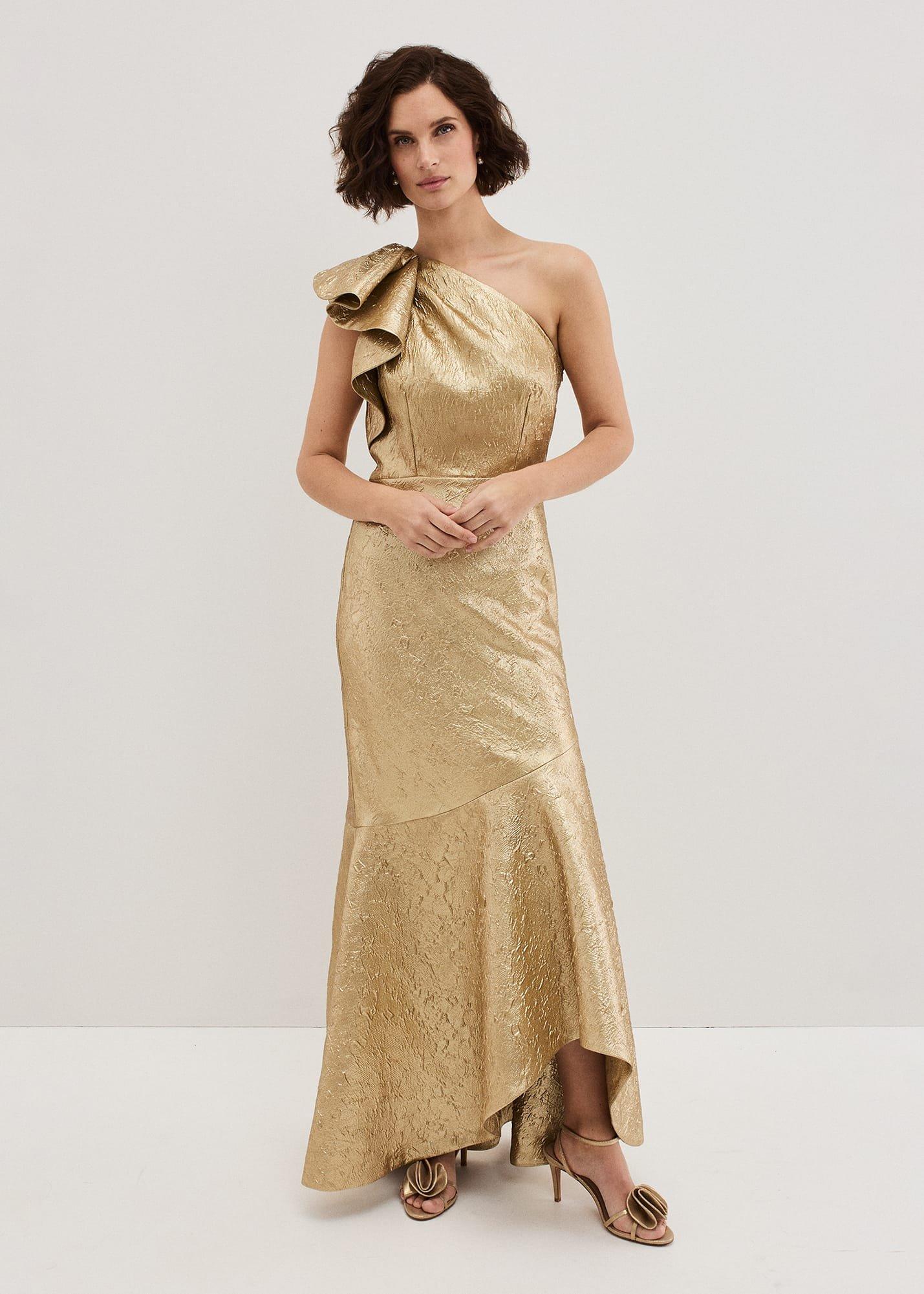 ${product-id}-Deniz One Shoulder Jacquard Maxi Dress-Gold-${view-type}