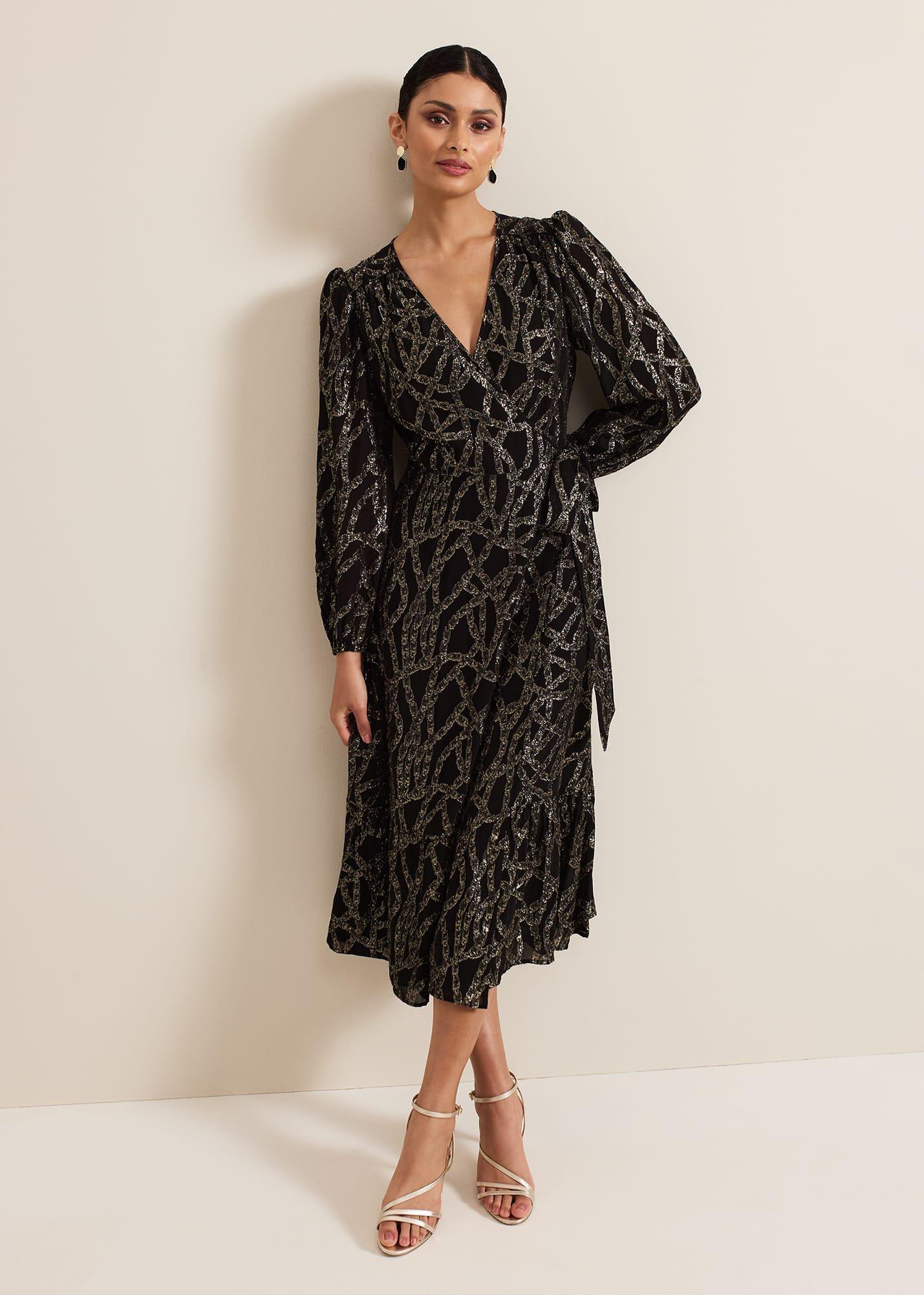 Jazminda Shimmer Wrap Midi Dress
