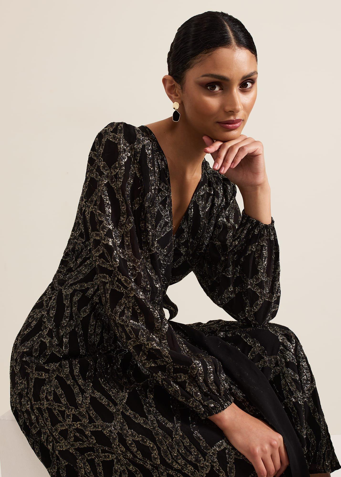 ${product-id}-Jazminda Shimmer Wrap Midi Dress-Black/Multi-${view-type}