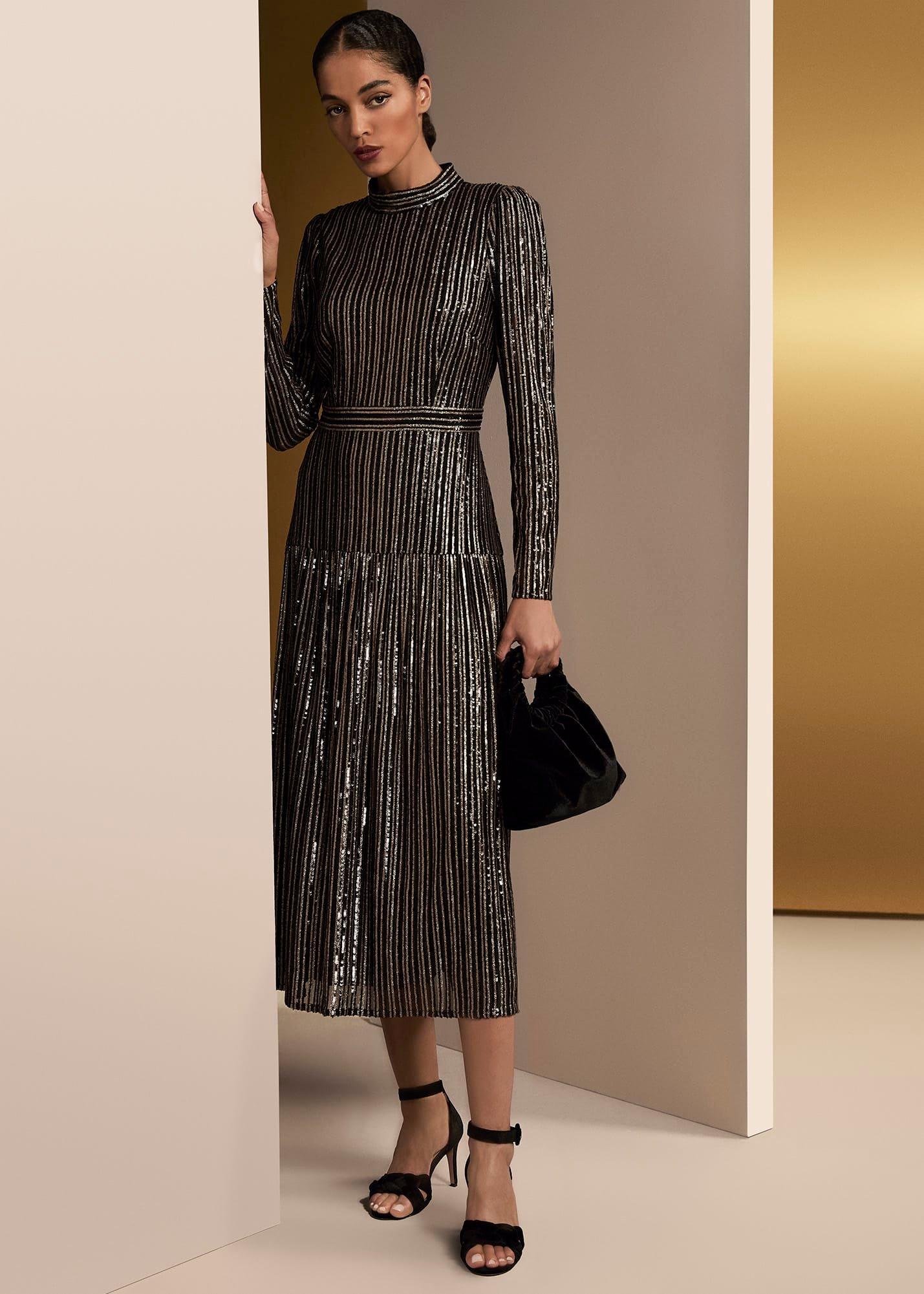 Gloria Sequin Stripe Midi Dress