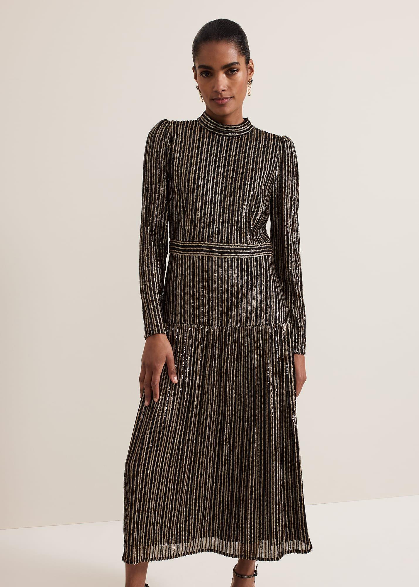 Gloria Sequin Stripe Midi Dress
