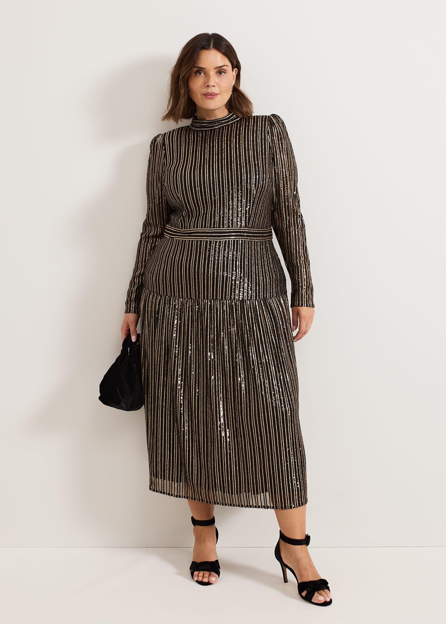 ${product-id}-Gloria Sequin Stripe Midi Dress-Black/Multi-${view-type}