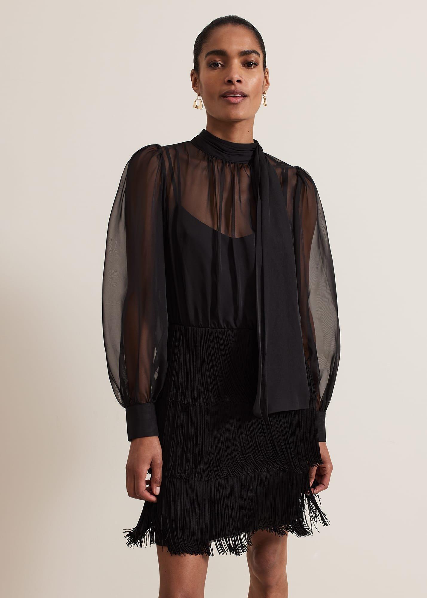 Felicity Black Fringe Skirt Dress