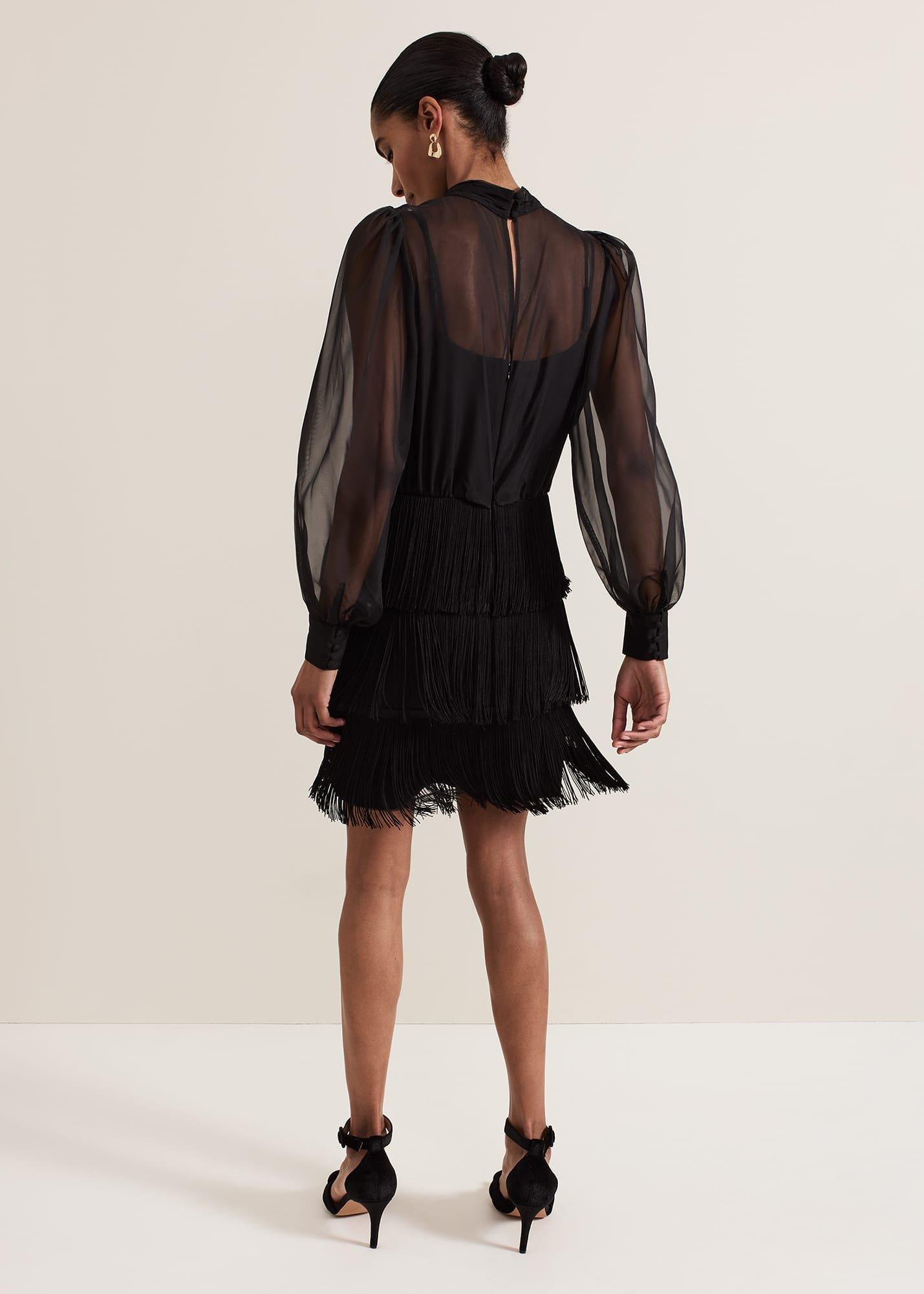 Felicity Black Fringe Skirt Dress