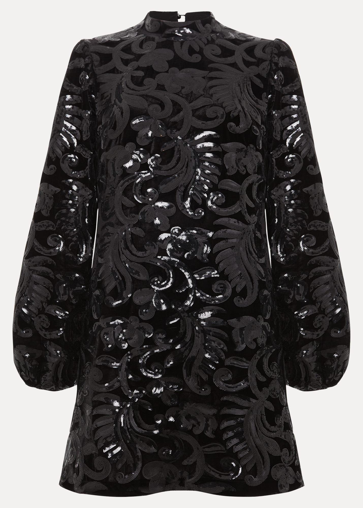 Trudy Black Sequin Velvet Shift Dress
