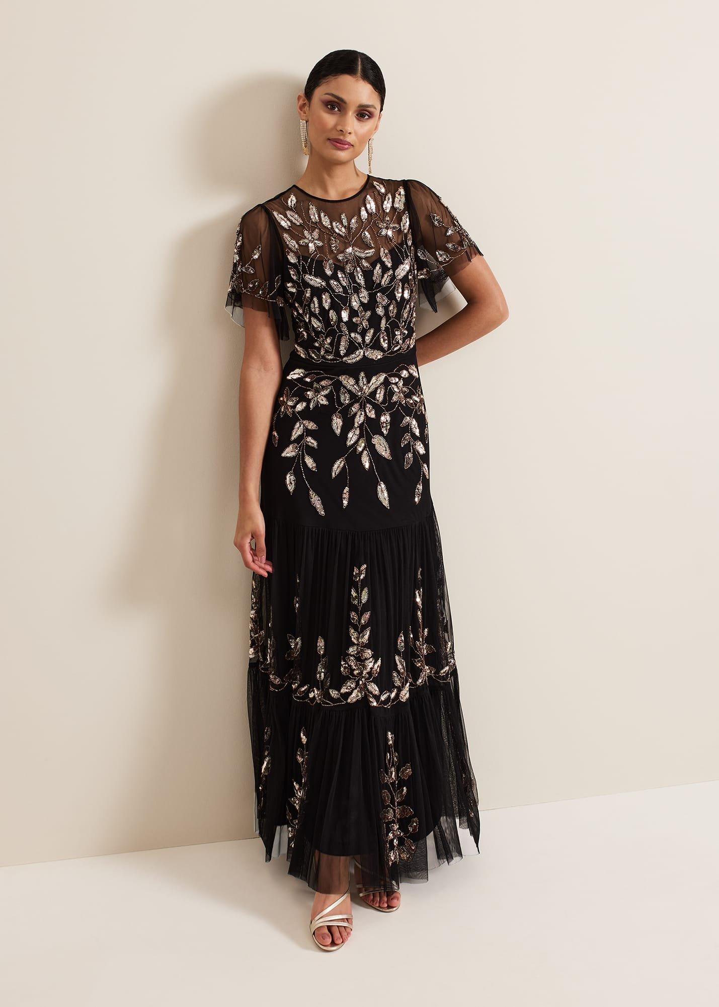 Hilary Black Embellished Midi Dress