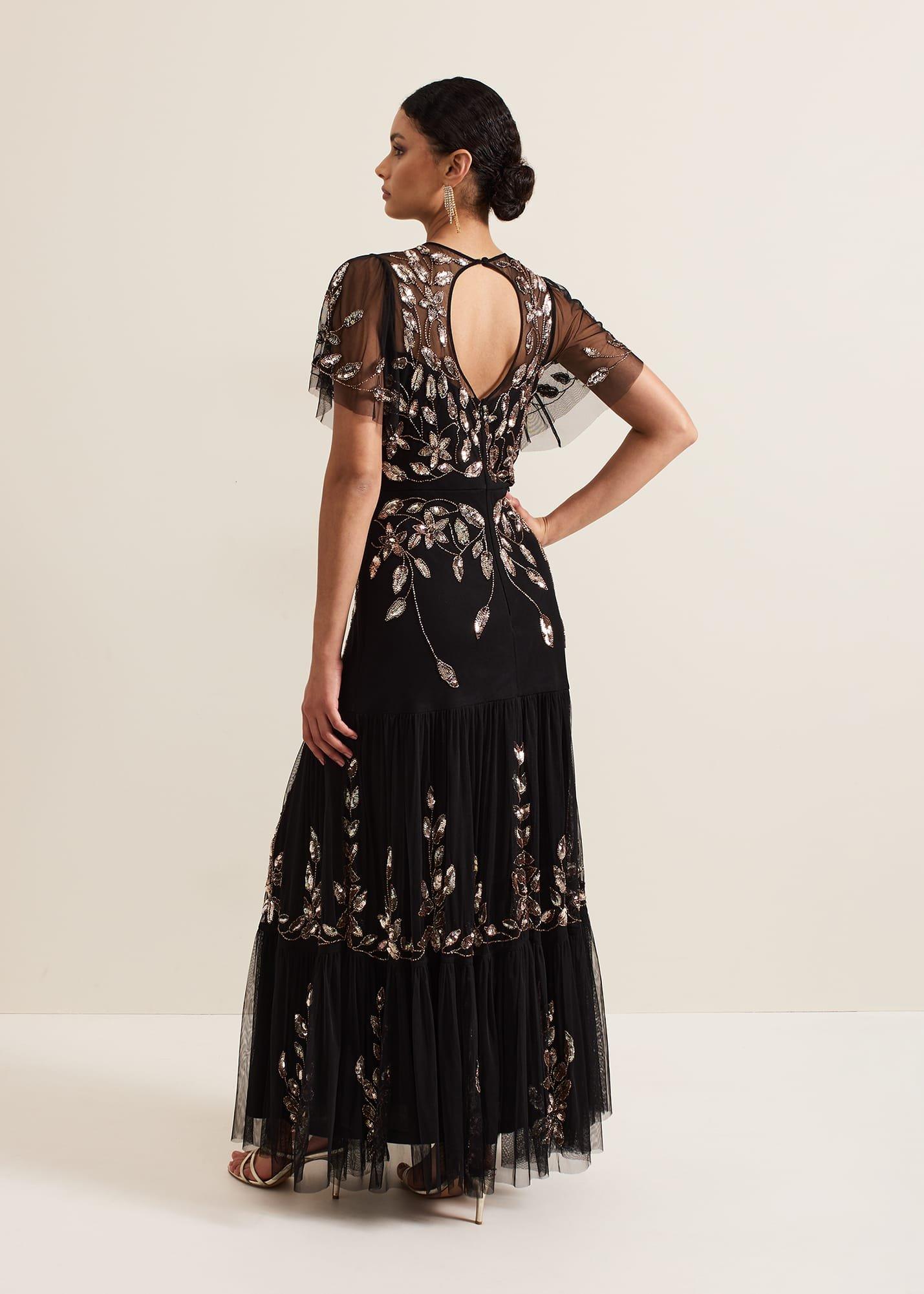 Hilary Black Embellished Midi Dress
