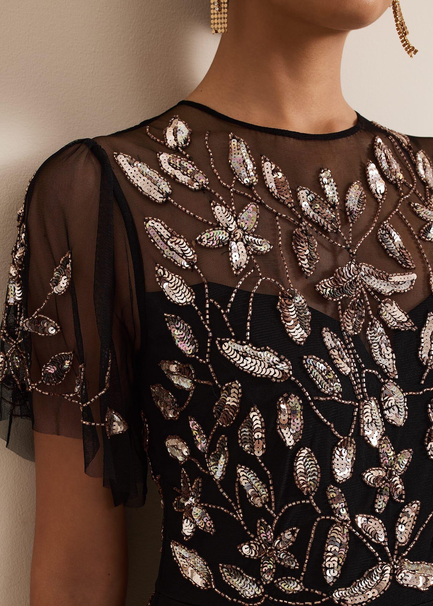 Hilary Black Embellished Midi Dress