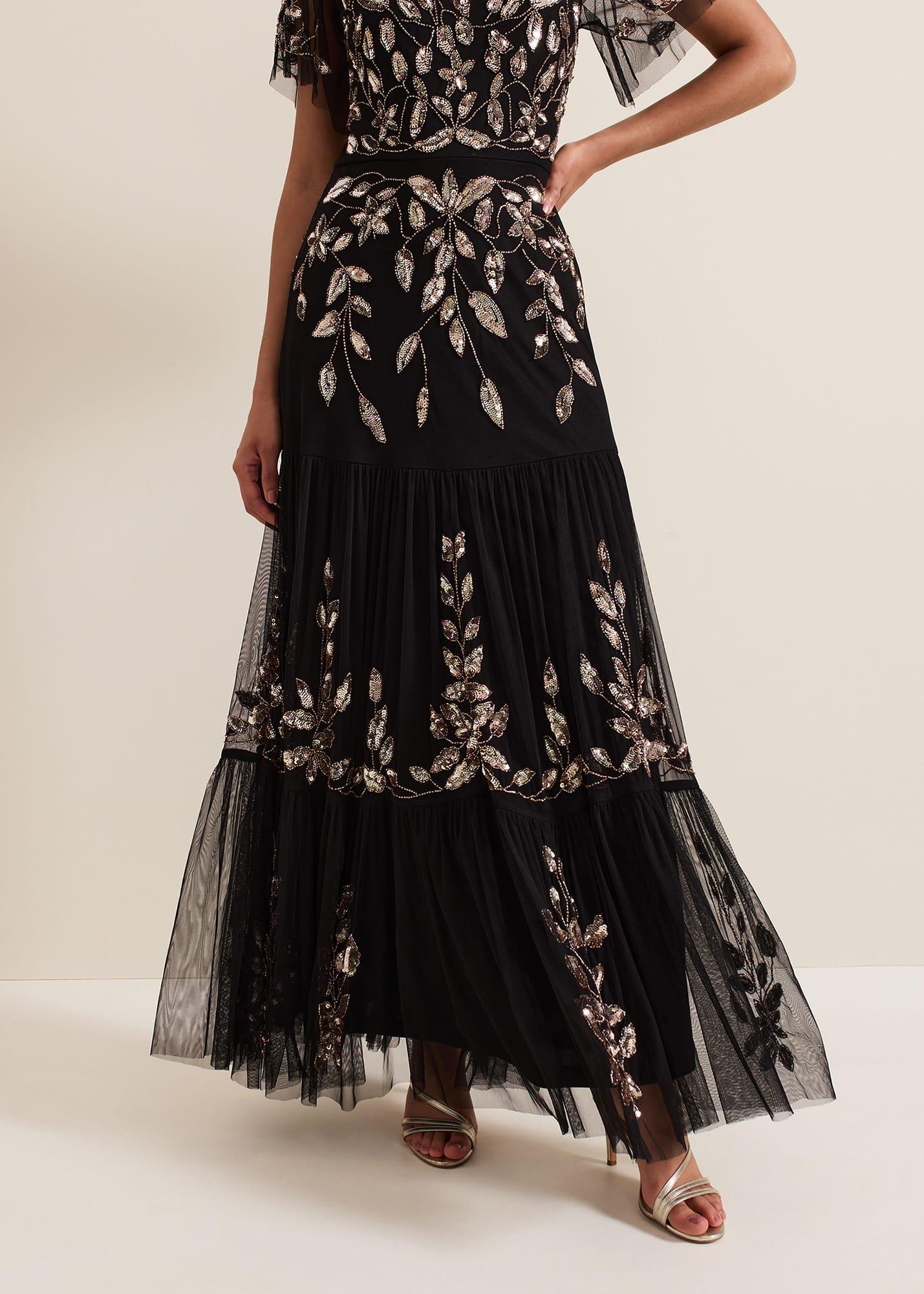Hilary Black Embellished Midi Dress