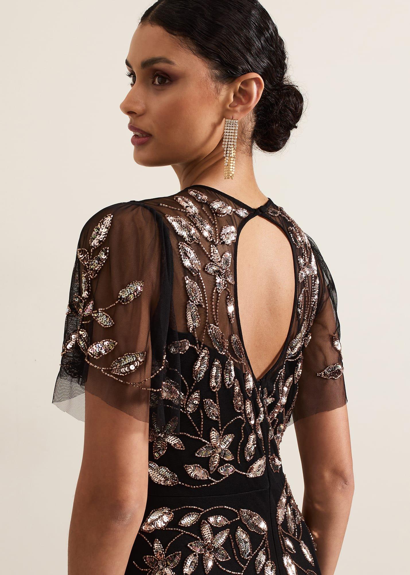 Hilary Black Embellished Midi Dress