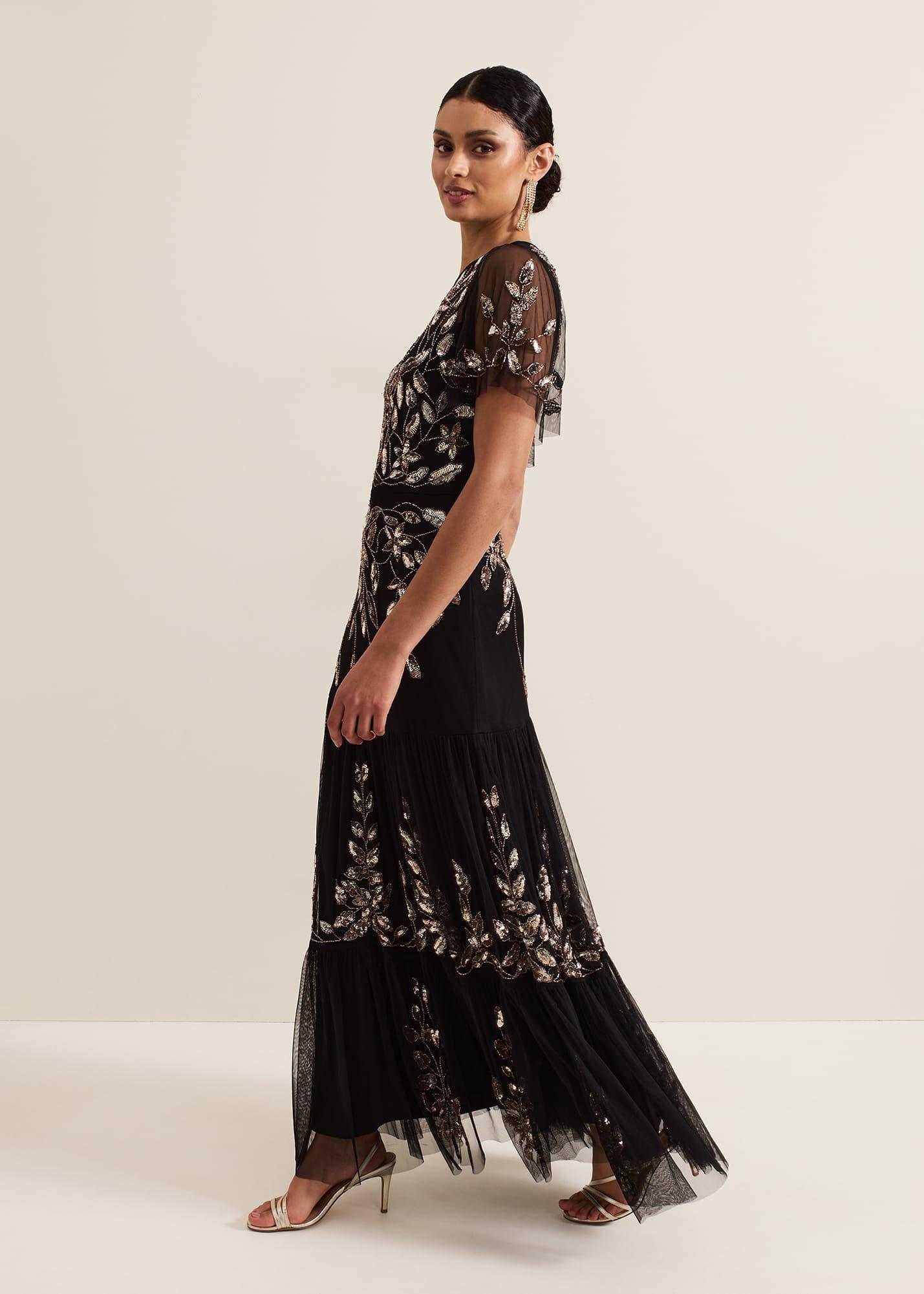 Hilary Black Embellished Midi Dress