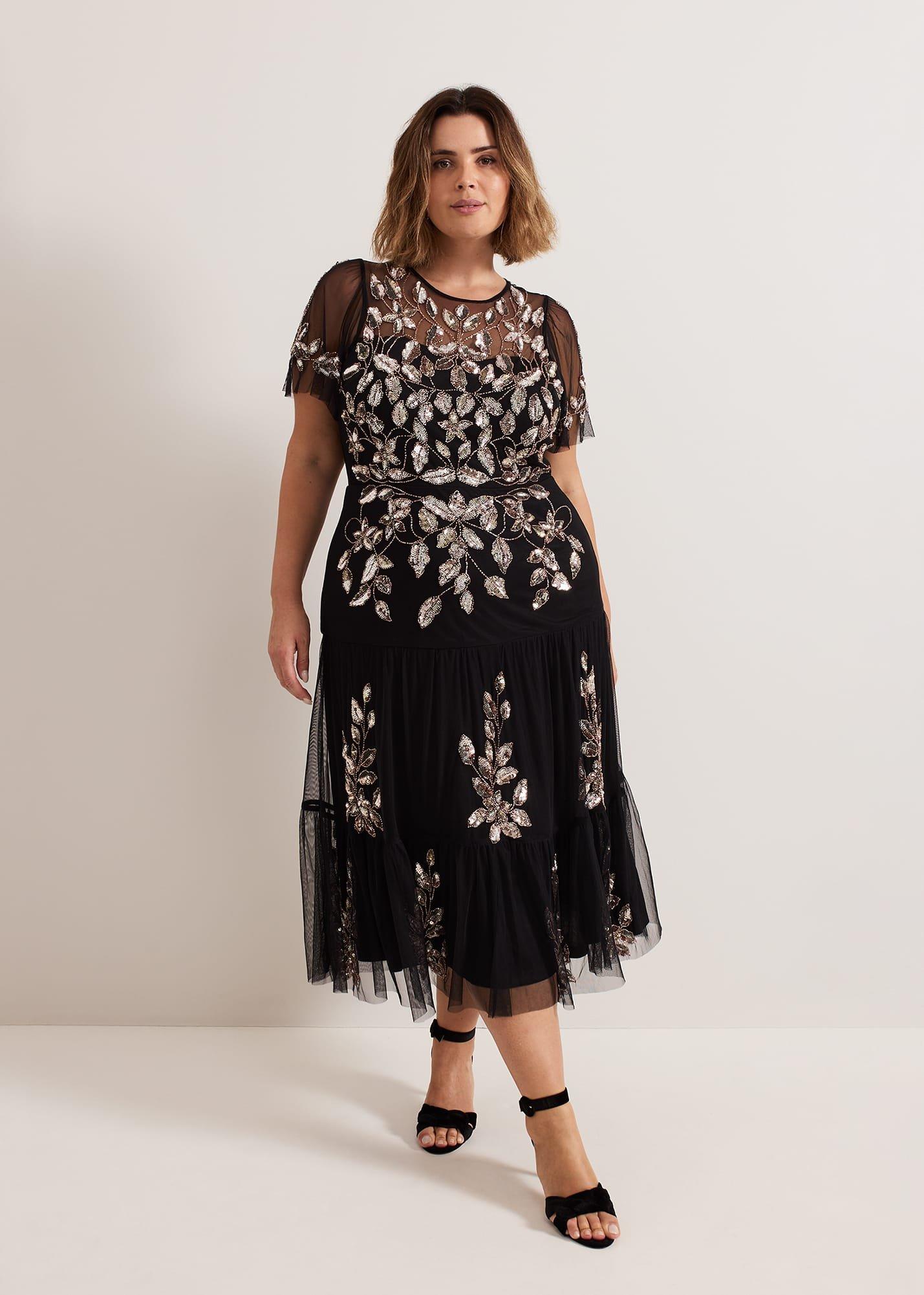 Hilary Black Embellished Midi Dress