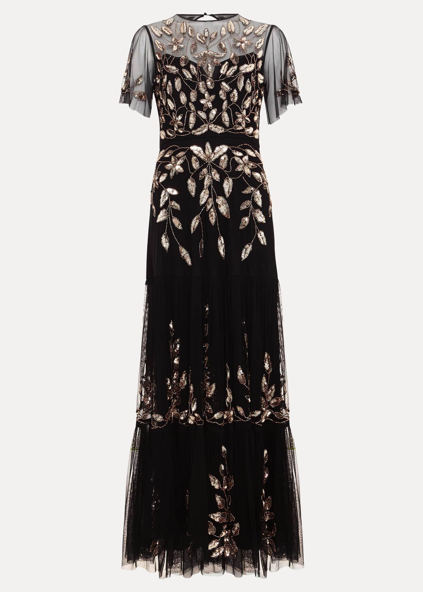 Hilary Black Embellished Midi Dress