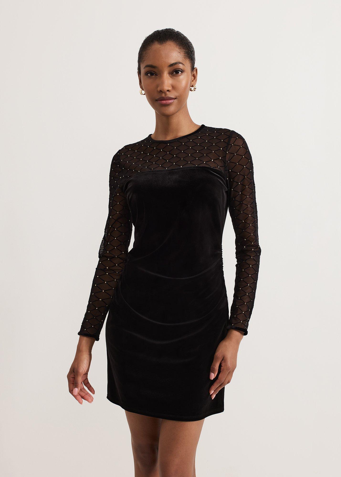 Ambrose Black Velvet Lattice Mini Dress | Phase Eight UK |