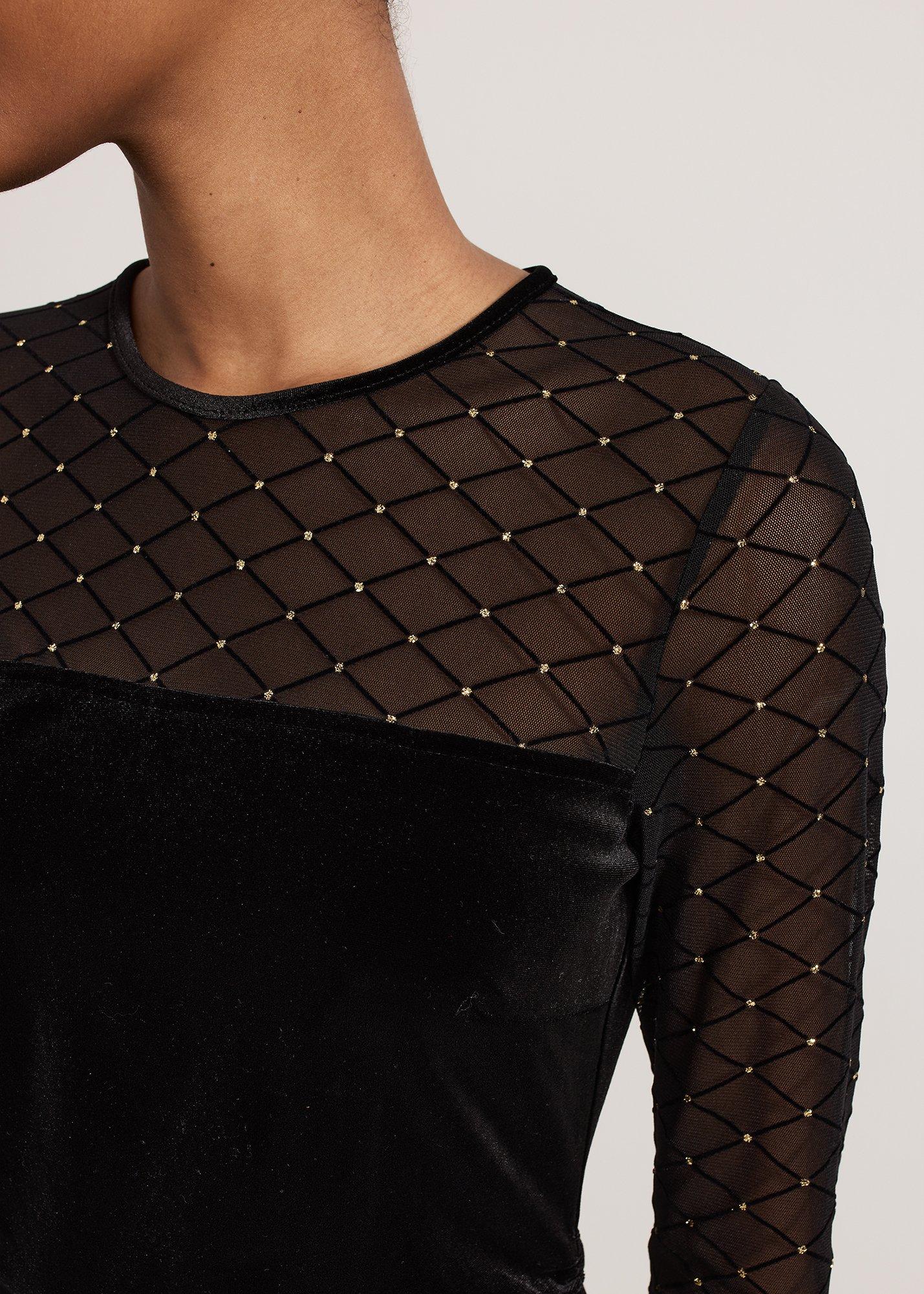 Ambrose Black Velvet Lattice Mini Dress