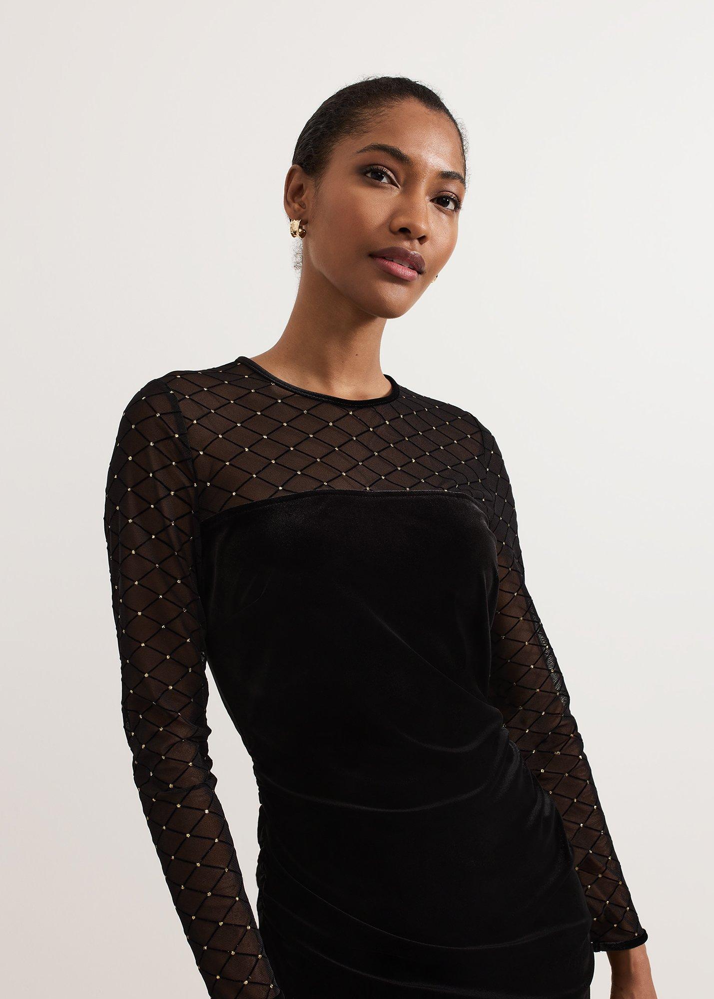 Ambrose Black Velvet Lattice Mini Dress