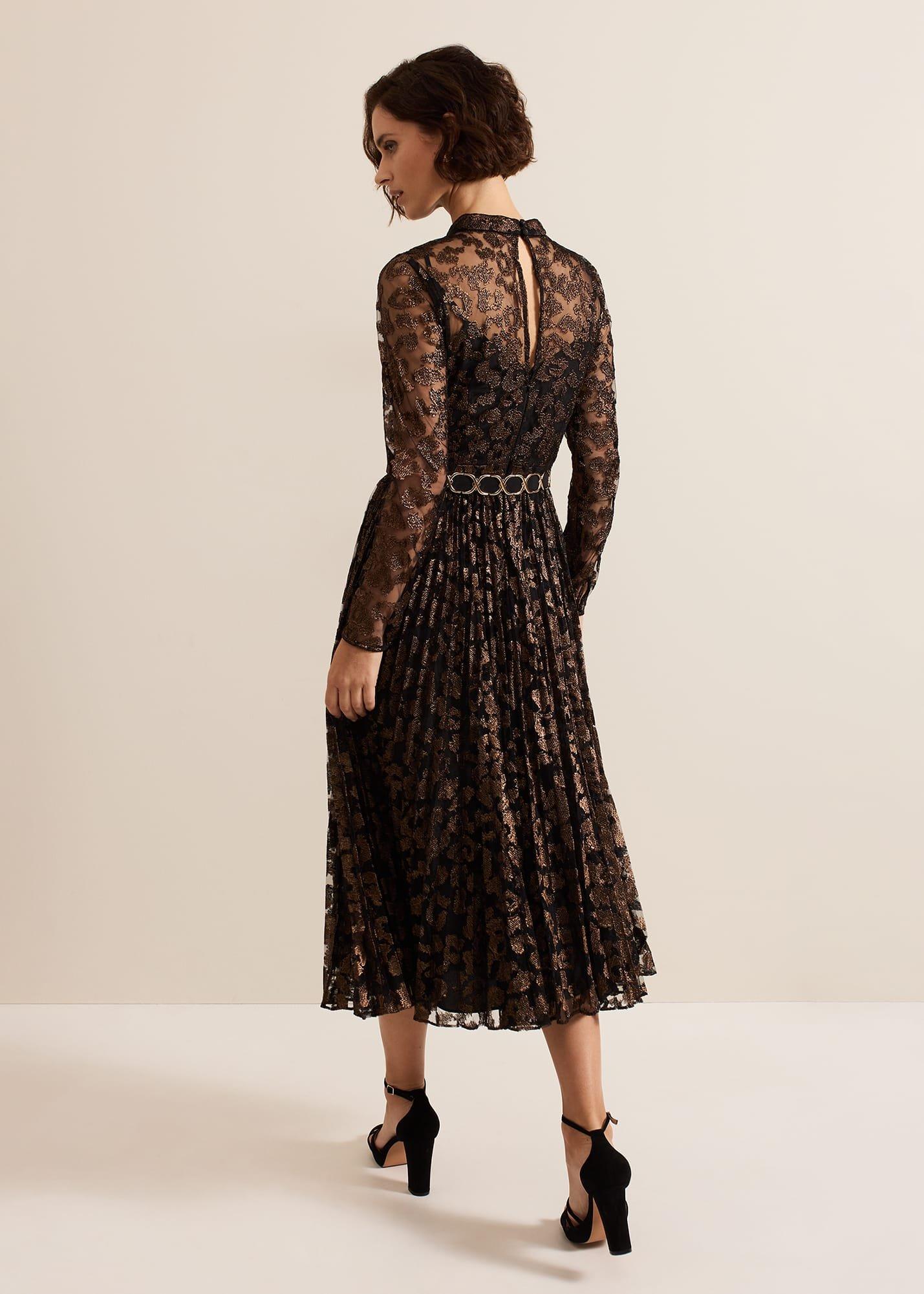Theodora Leopard Pleat Midi Dress