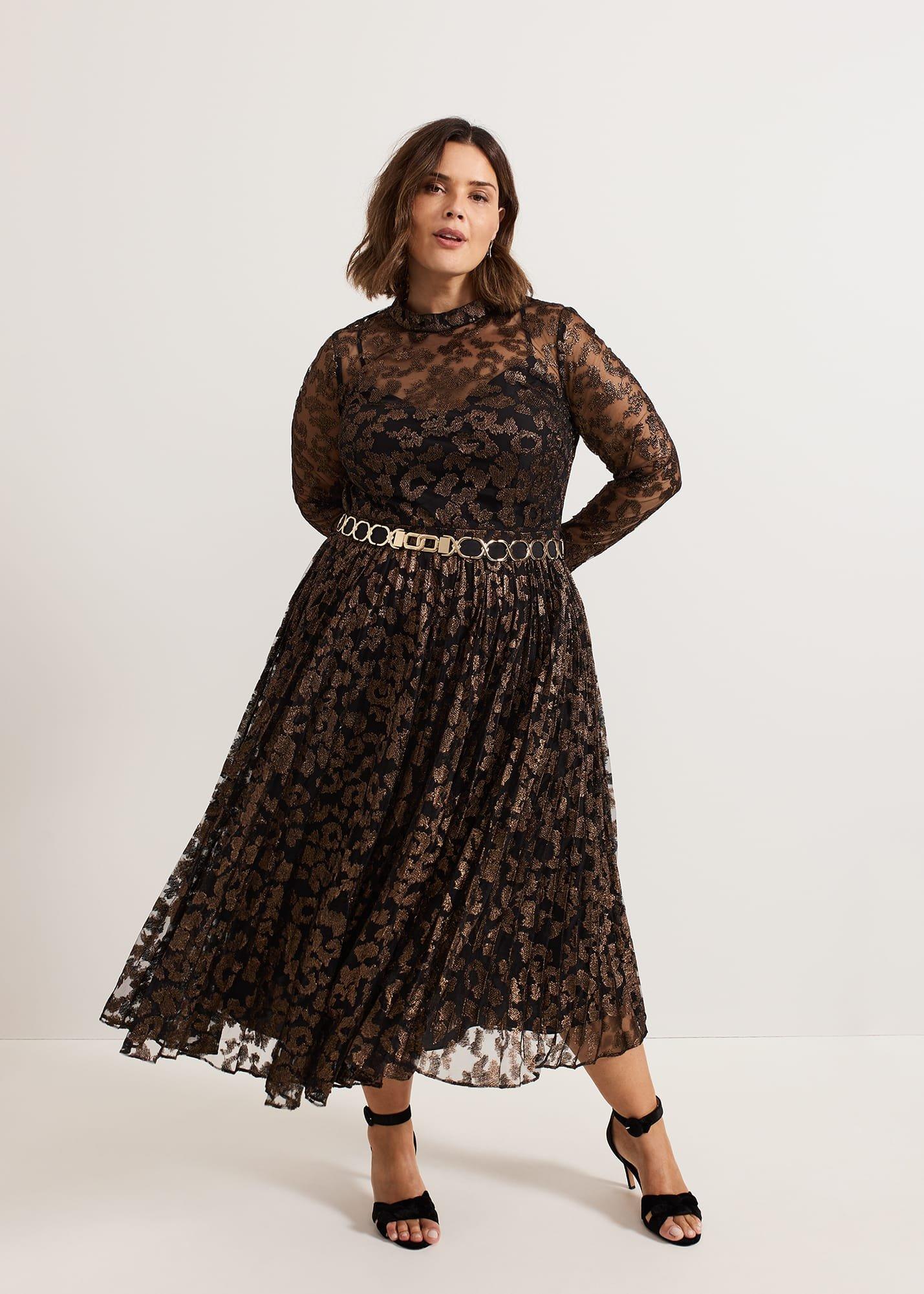 Theodora Leopard Pleat Midi Dress