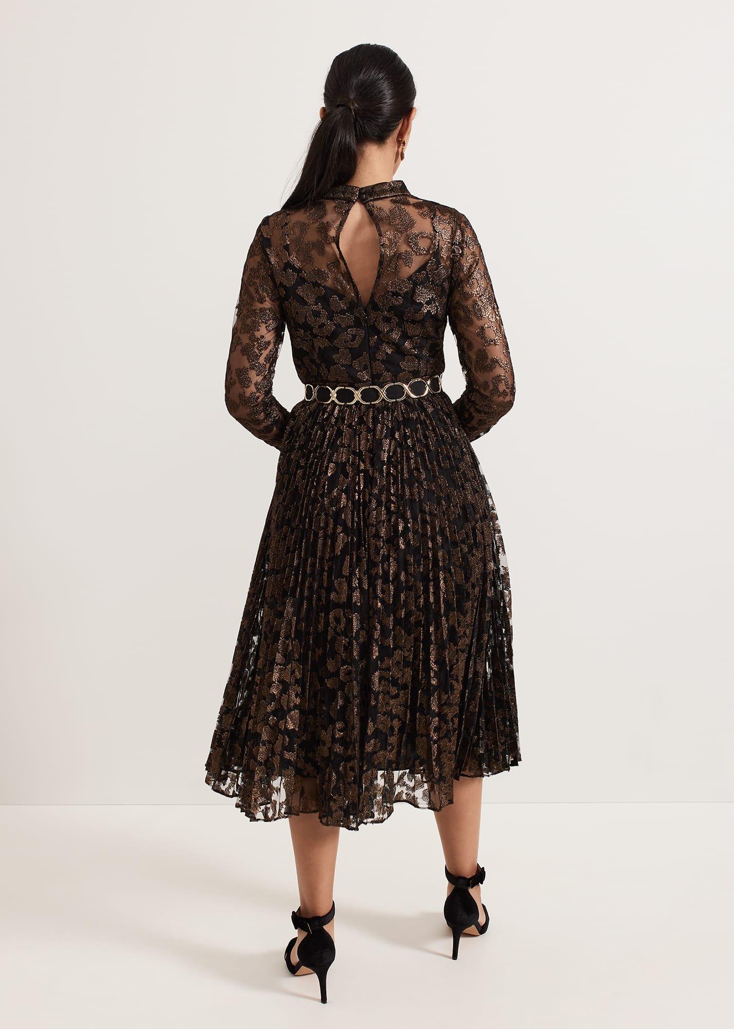 Petite Theodora Leopard Pleat Midi Dress