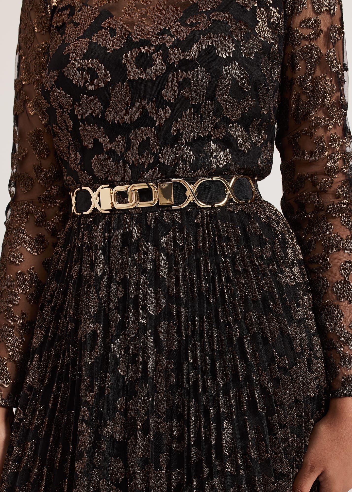 Petite Theodora Leopard Pleat Midi Dress