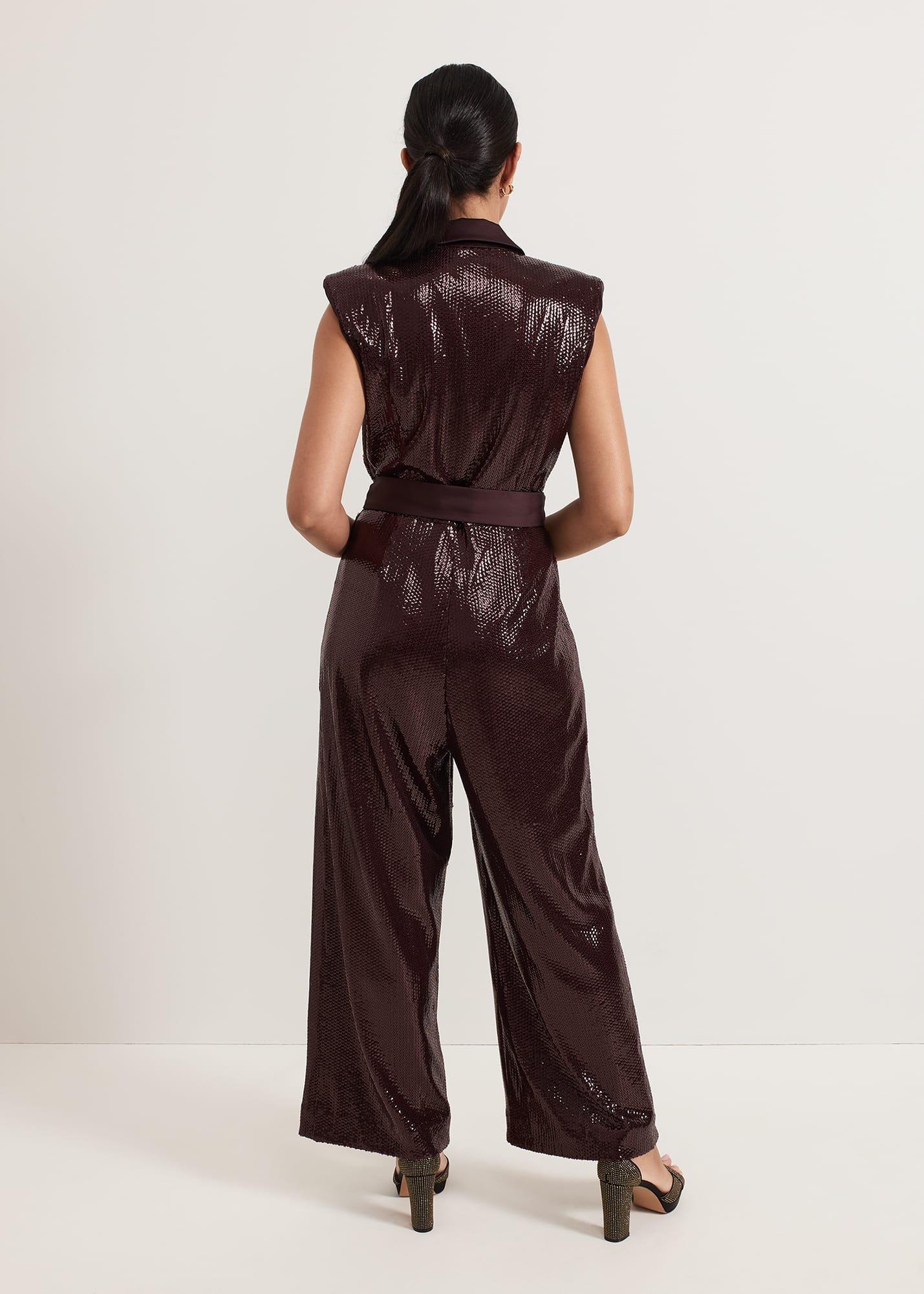 Petite Ivey Burgundy Sequin Jumpsuit