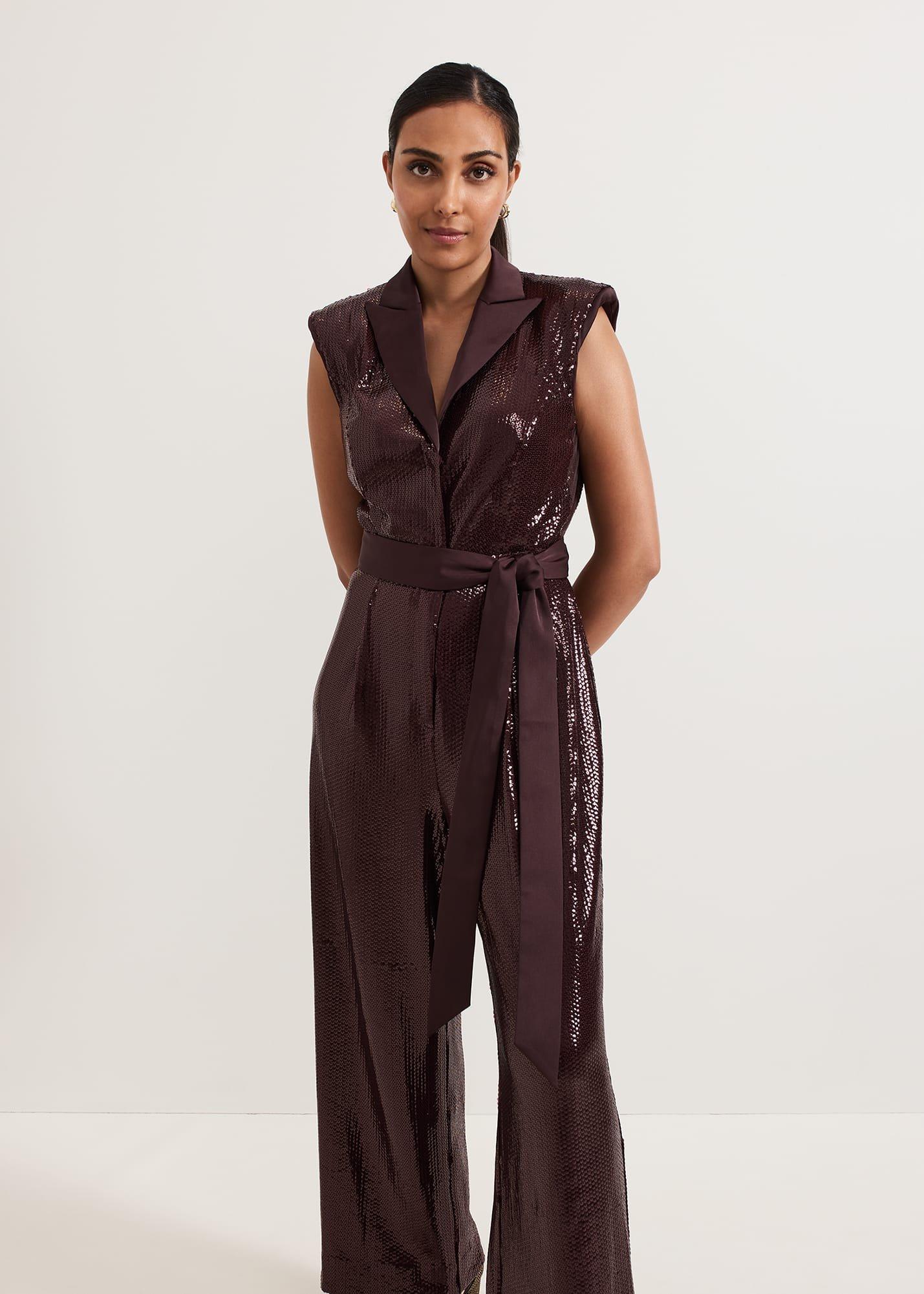 Petite Ivey Burgundy Sequin Jumpsuit