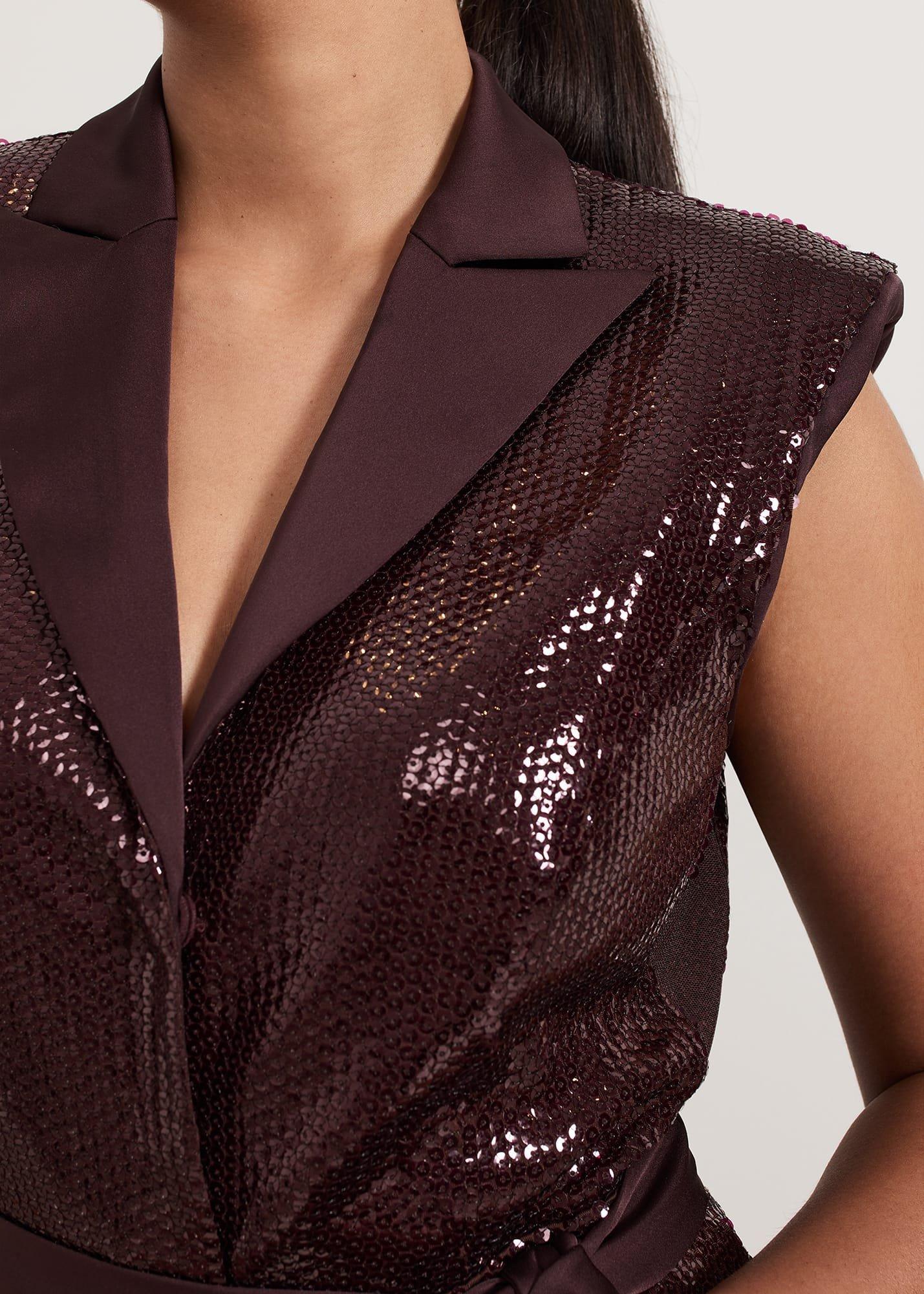 Petite Ivey Burgundy Sequin Jumpsuit