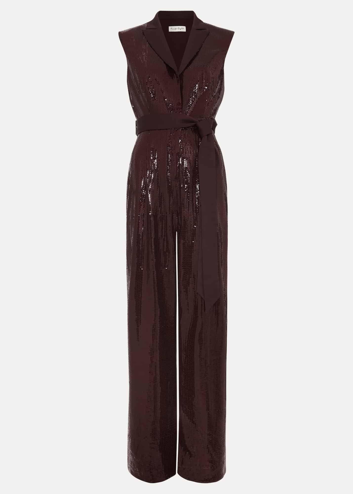 Petite Ivey Burgundy Sequin Jumpsuit