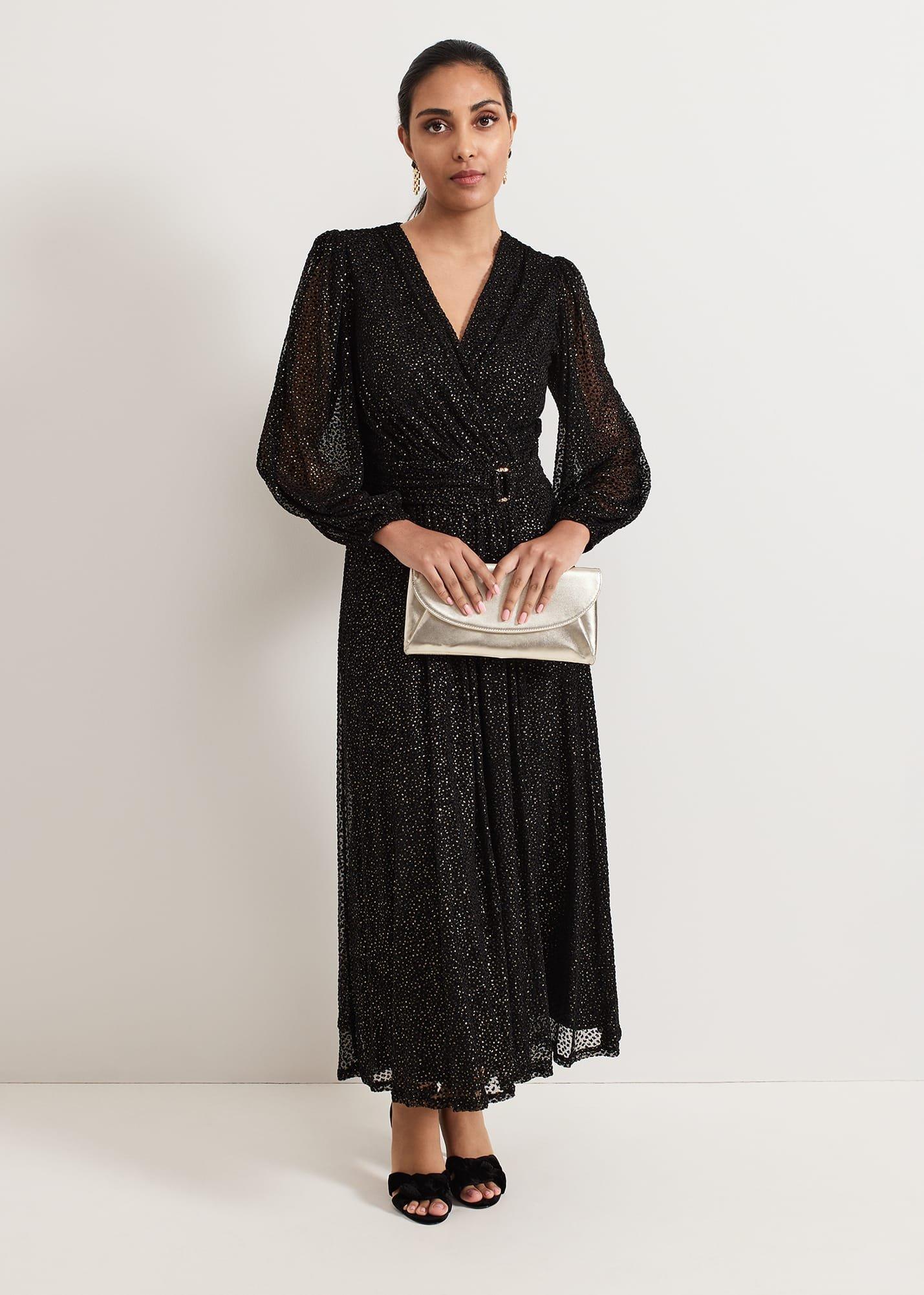 Petite Emre Shimmer Burnout Midi Dress