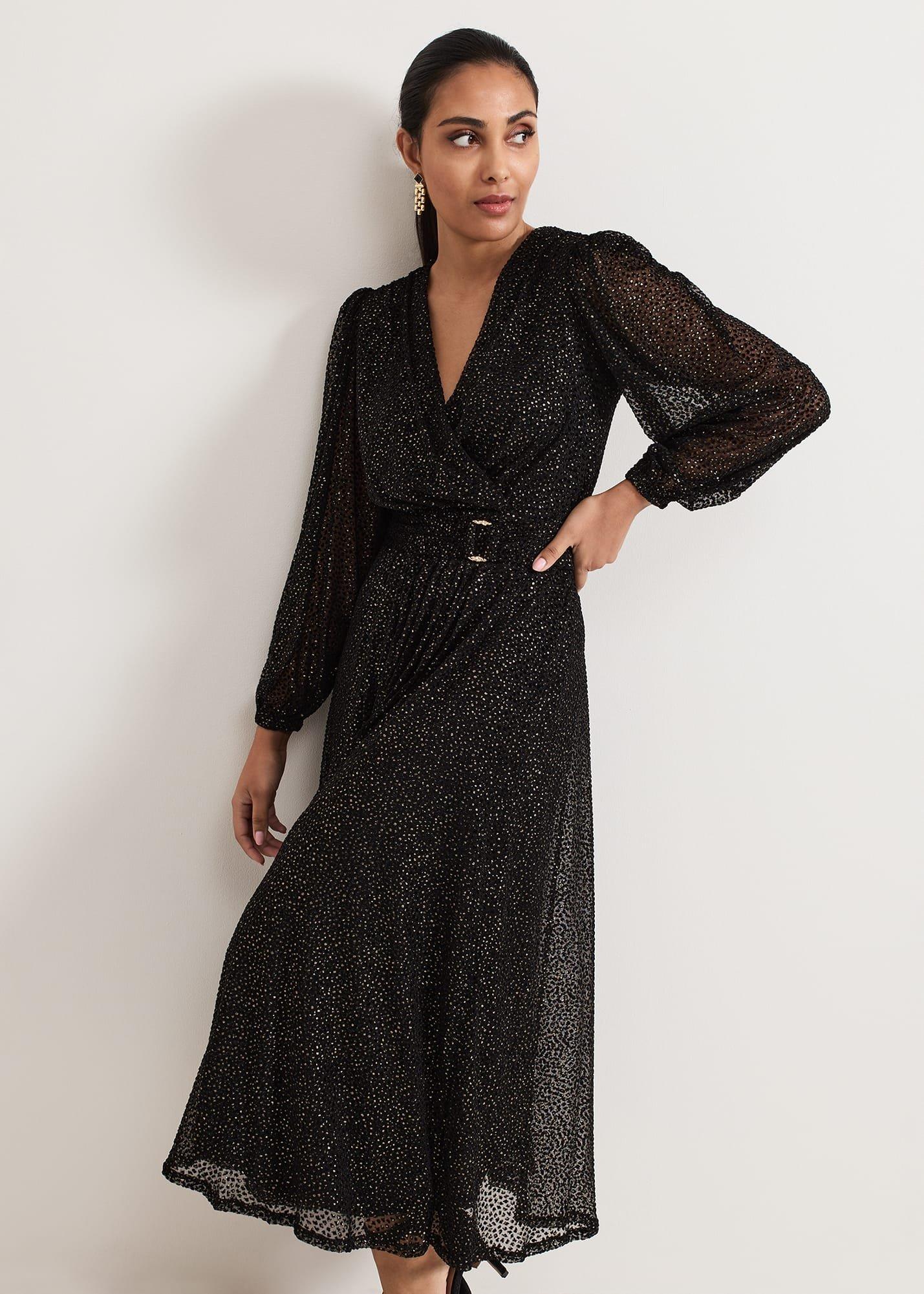Petite Emre Shimmer Burnout Midi Dress