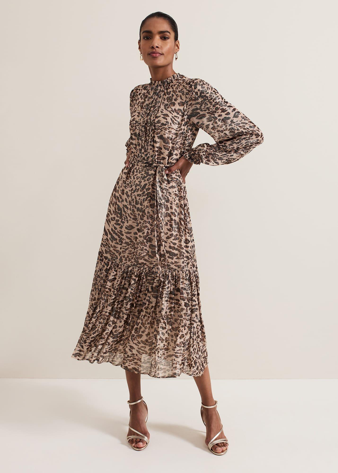 Eve Leopard Print Shimmer Midi Dress