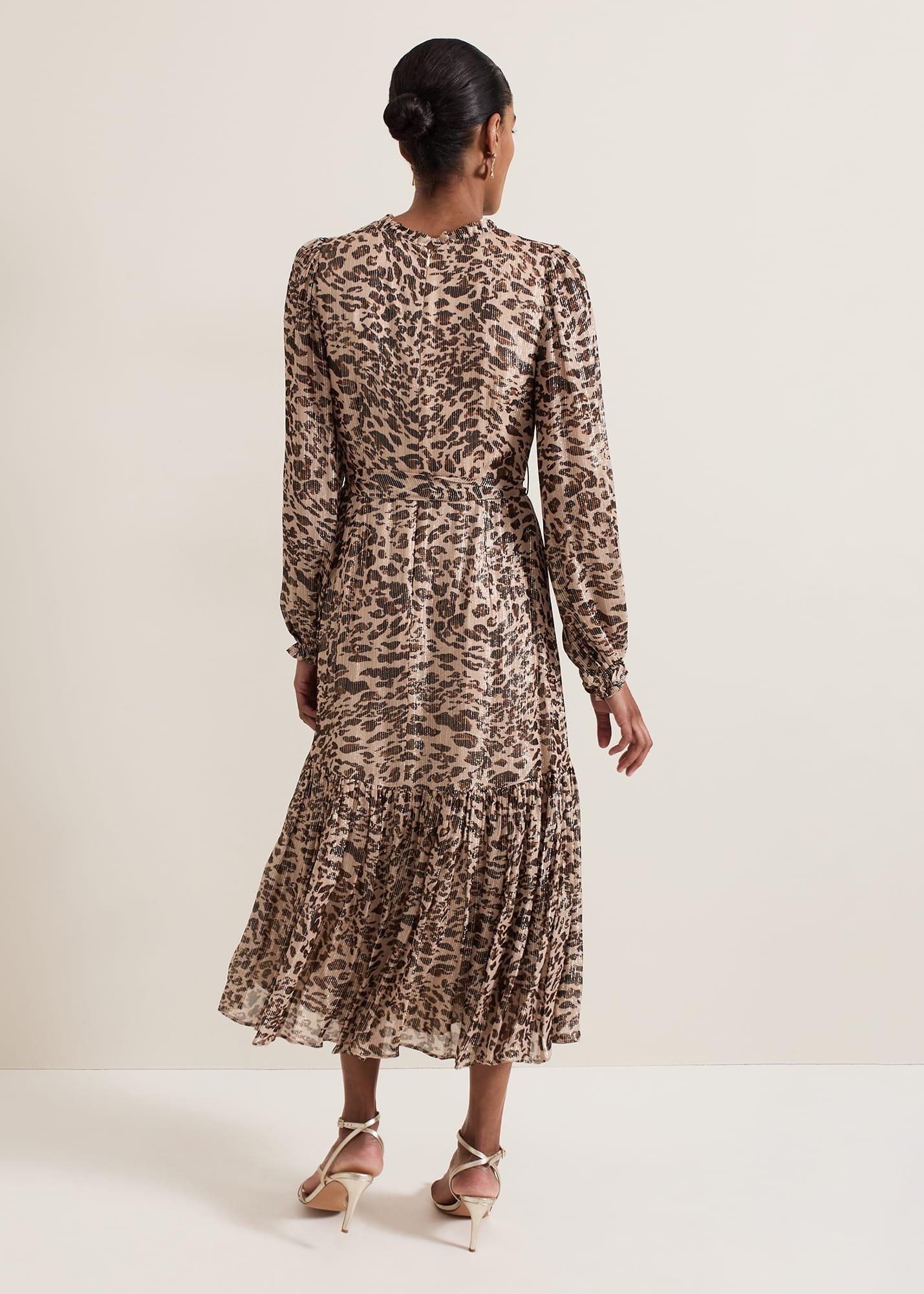 Eve Leopard Print Shimmer Midi Dress