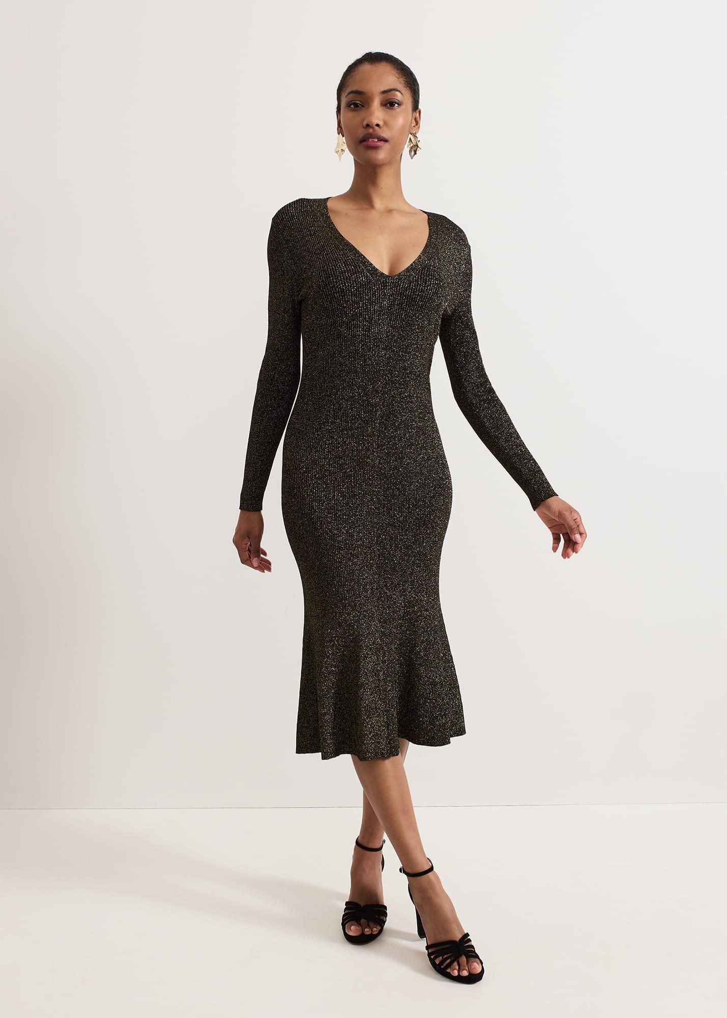 ${product-id}-Petite Tillie Lurex Flippy Hem Dress-Gold-${view-type}