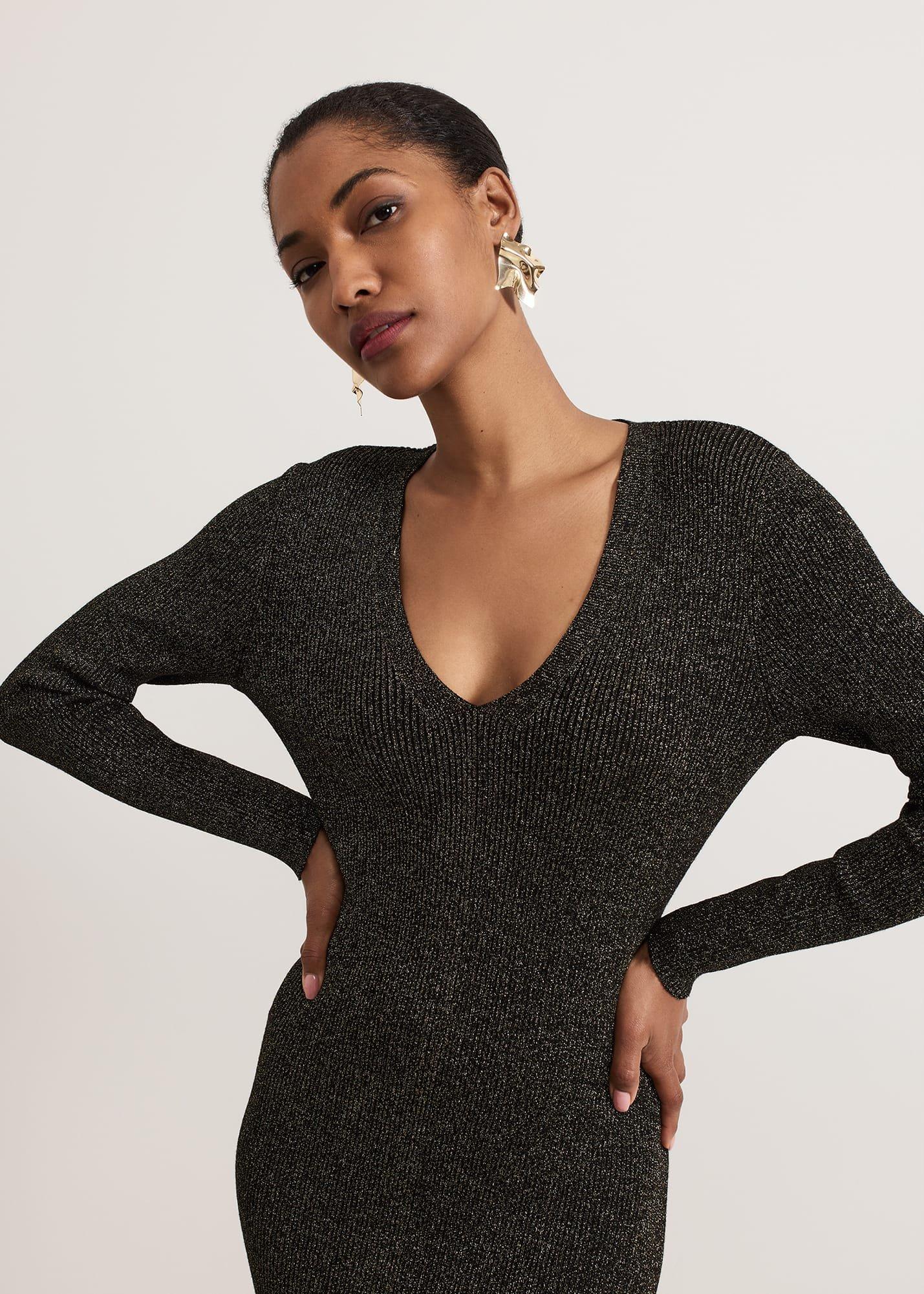 ${product-id}-Petite Tillie Lurex Flippy Hem Dress-Gold-${view-type}