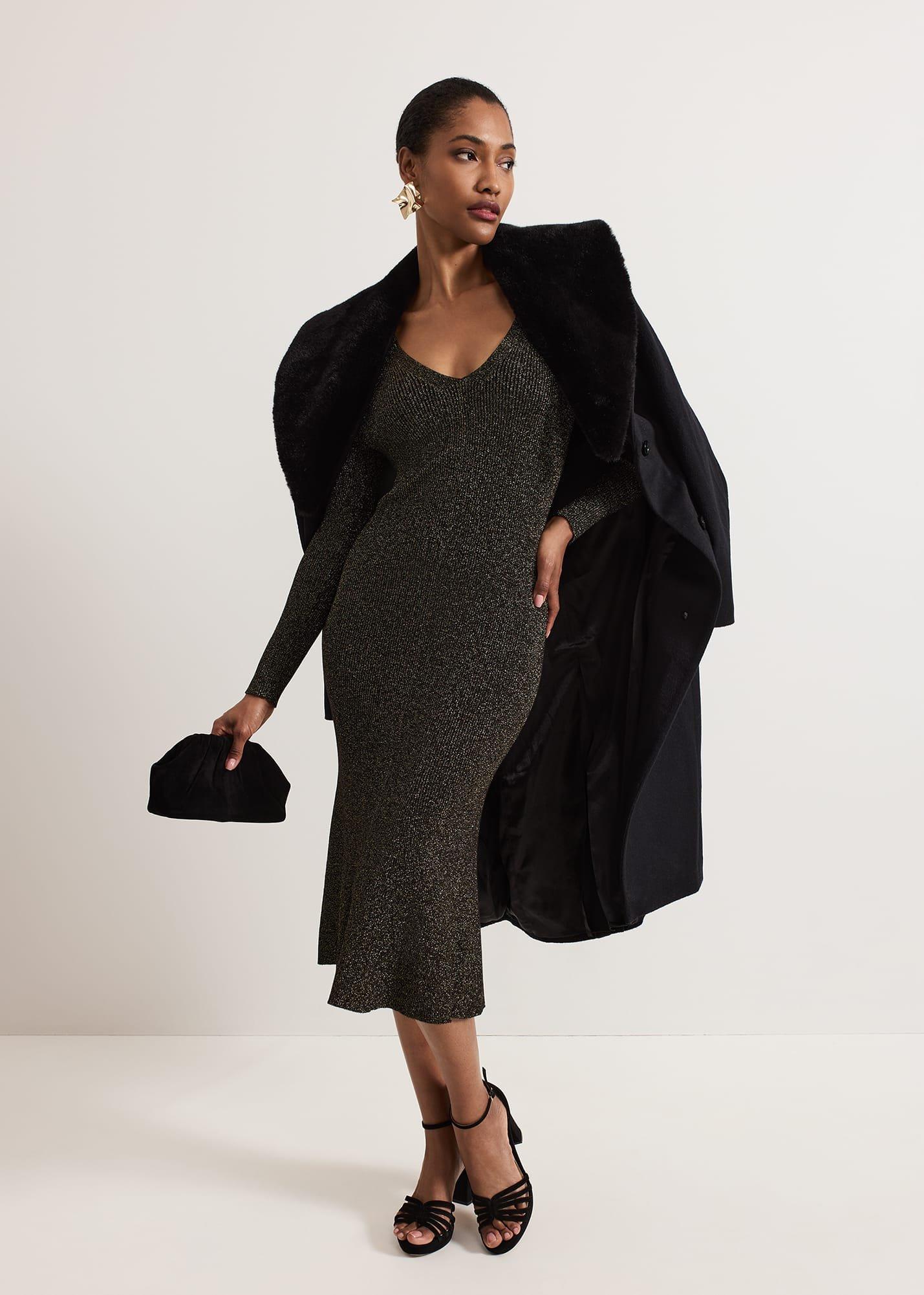 ${product-id}-Petite Tillie Lurex Flippy Hem Dress-Gold-${view-type}