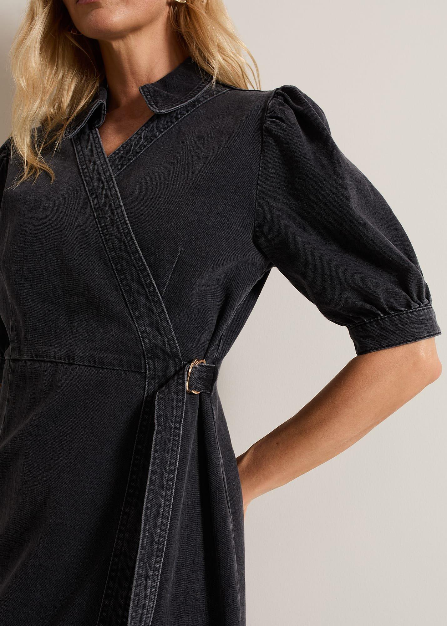 Senita Grey Denim Wrap Dress