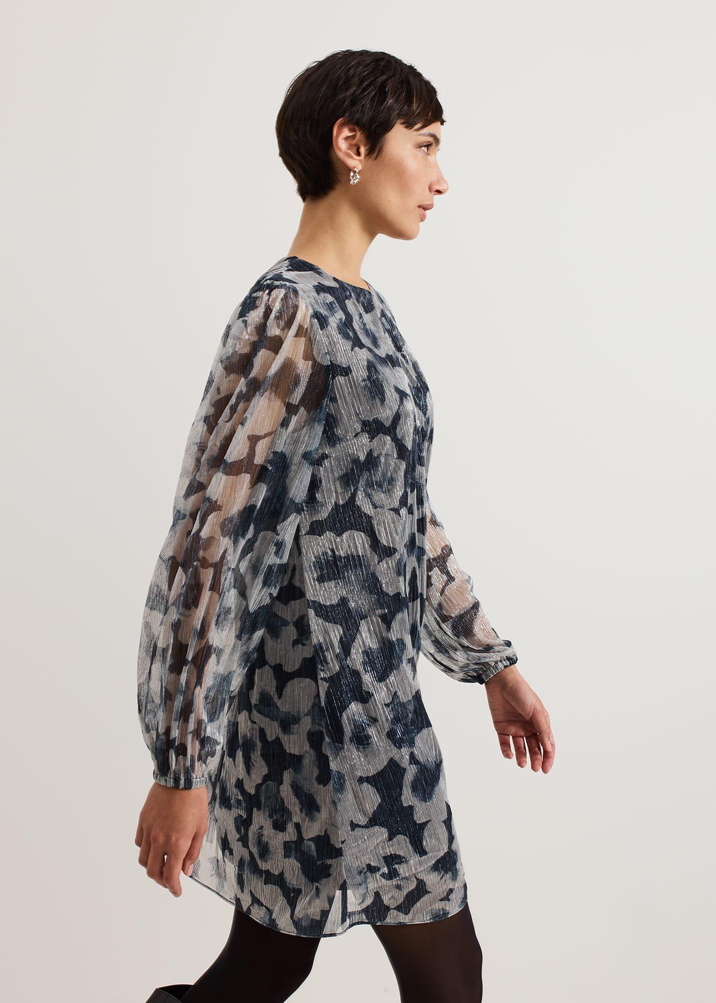 Roma Grey Floral Plisse Midi Dress
