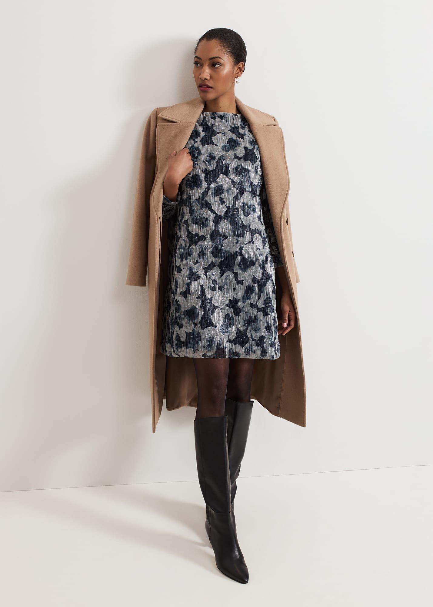 Roma Grey Floral Plisse Midi Dress