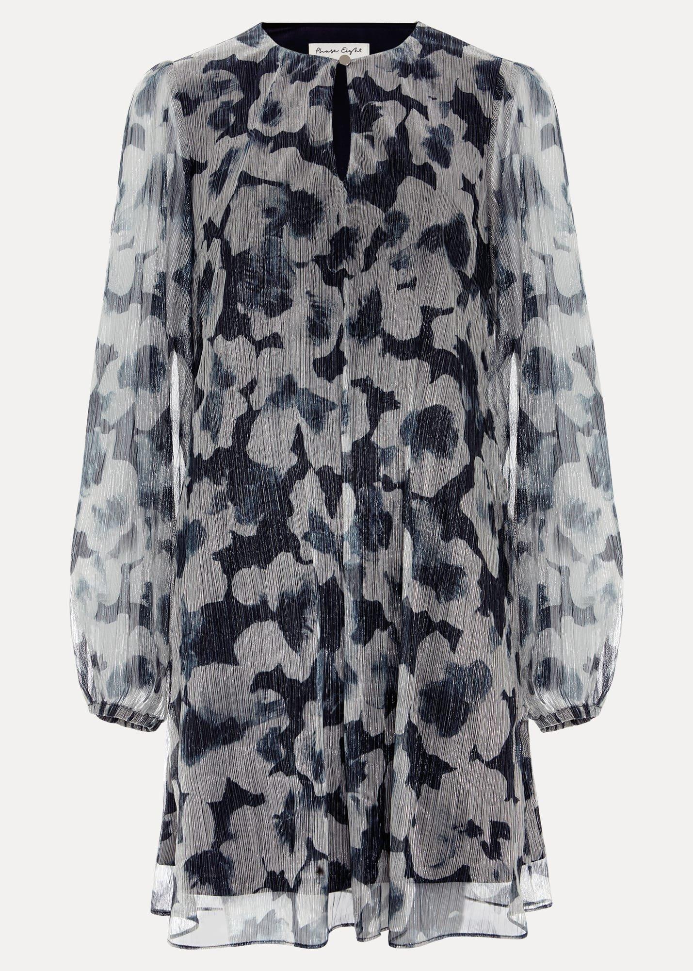 Roma Grey Floral Plisse Midi Dress